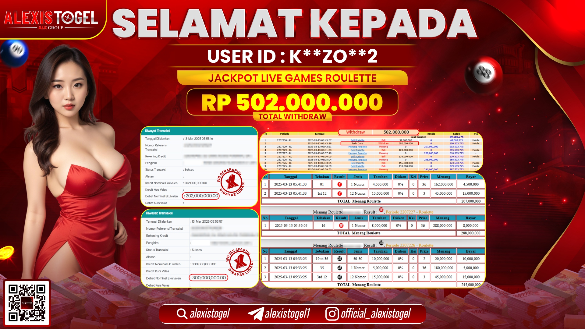 ALEXISTOGEL di LIVE GAMES ROULETTE RP.502.000.000 LUNAS