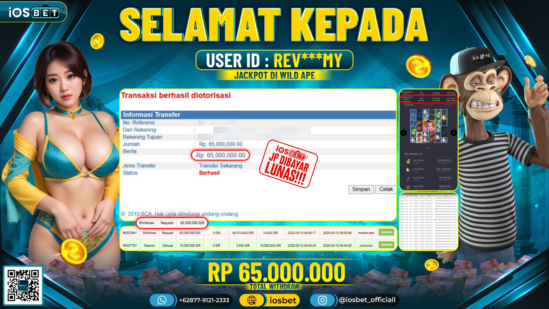 Bukti Pembayaran LUNAS SLOT GAME GACOR  Rp.65.000.000