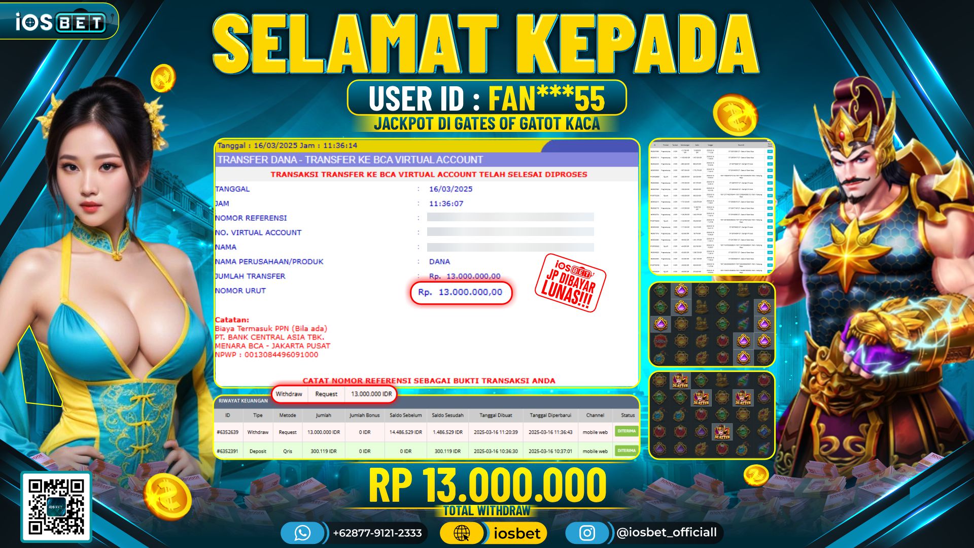 Bukti Pembayaran LUNAS SLOT GAME GACOR  Rp.13.000.000