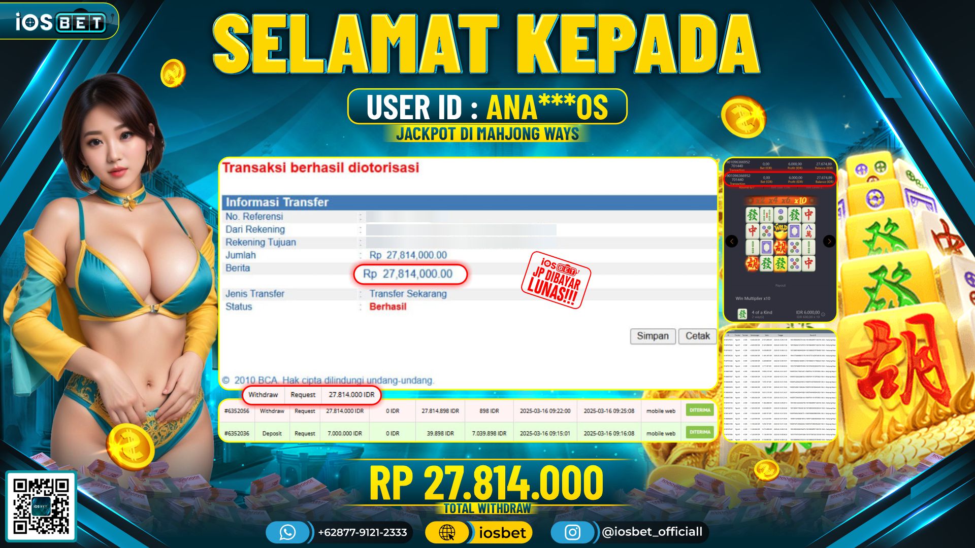Bukti Pembayaran LUNAS SLOT GAME GACOR  Rp.27.814.000