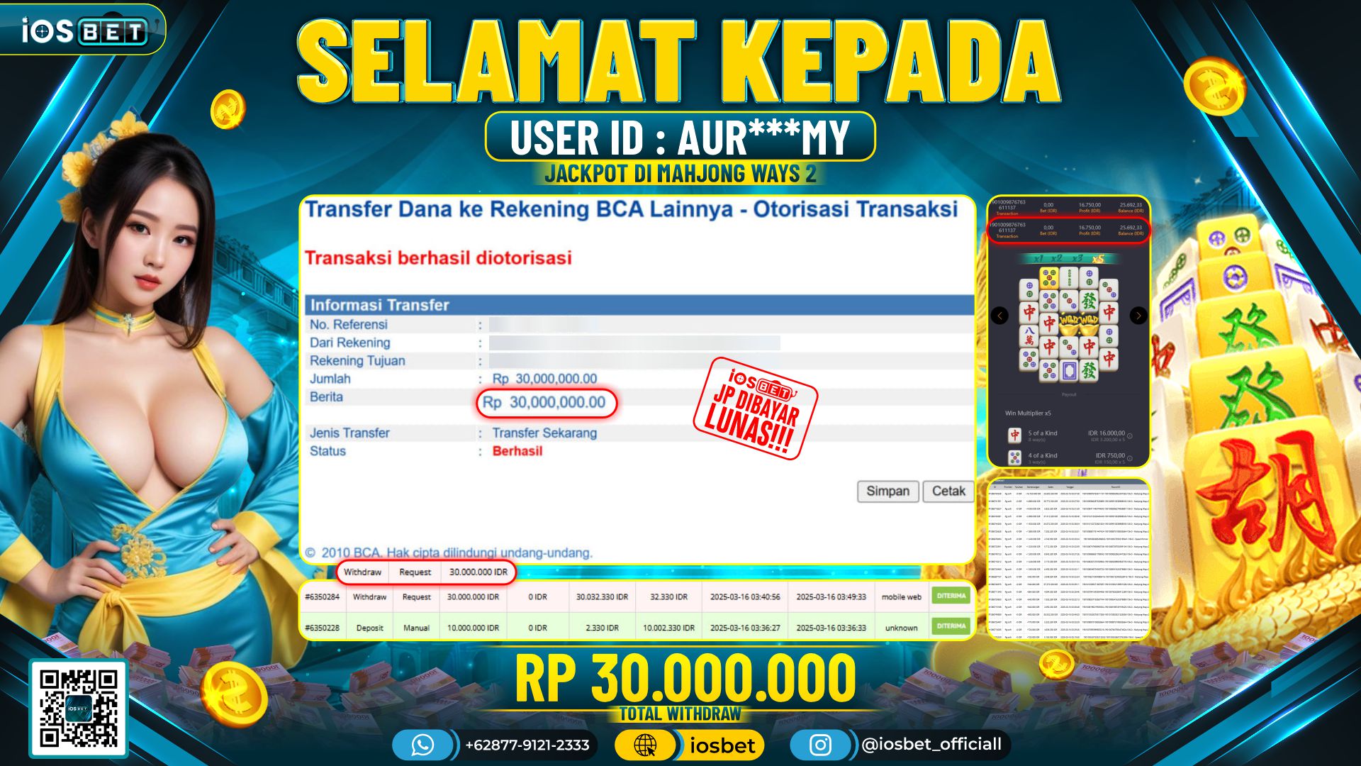 Bukti Pembayaran LUNAS SLOT GAME GACOR  Rp.30.000.000