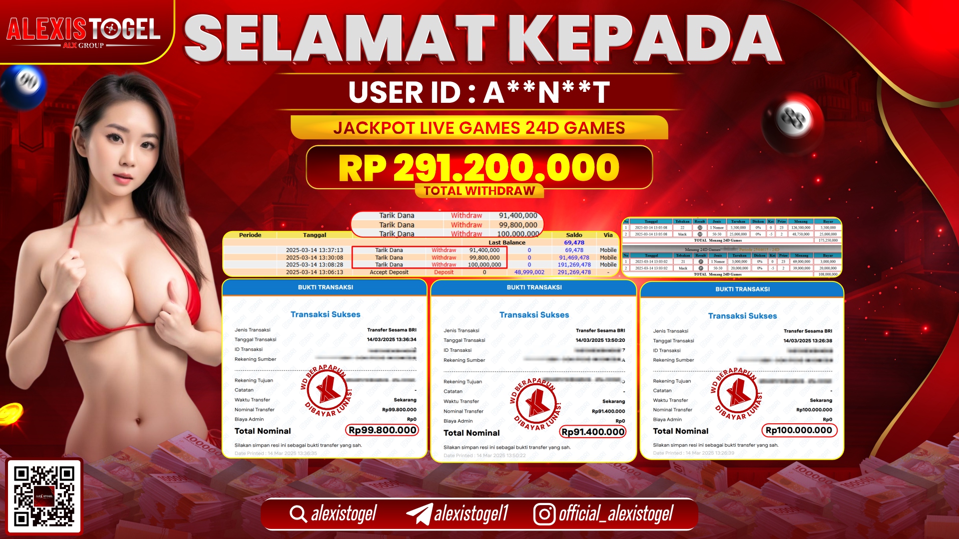 ALEXISTOGEL di LIVE GAMES 24D RP.291.200.000 LUNAS