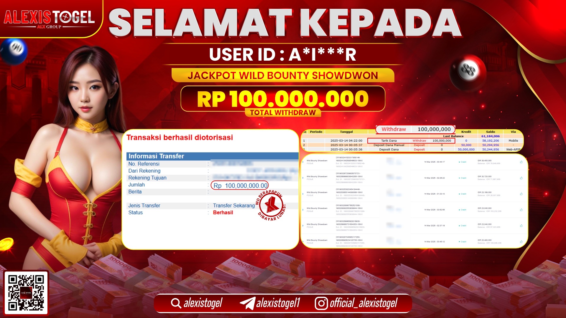 ALEXISTOGEL di SLOT WILD BOUNTY RP.100.000.000 LUNAS