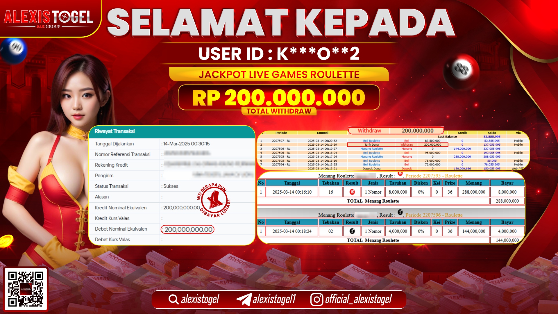 ALEXISTOGEL di LIVE GAMES ROULETTE RP.200.000.000 LUNAS