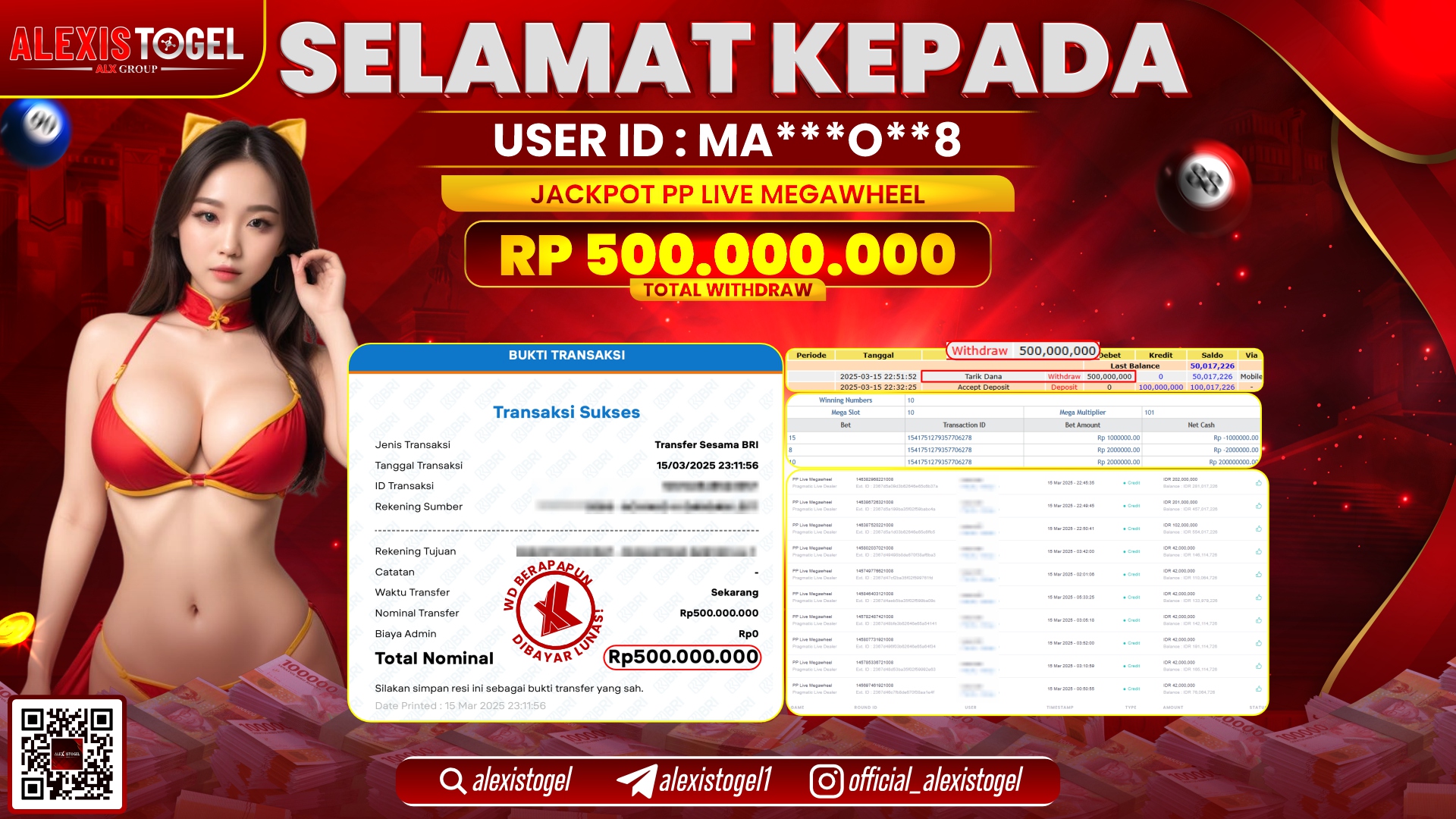 ALEXISTOGEL di PP LIVE MEGAWHEEL RP.500.000.000 LUNAS