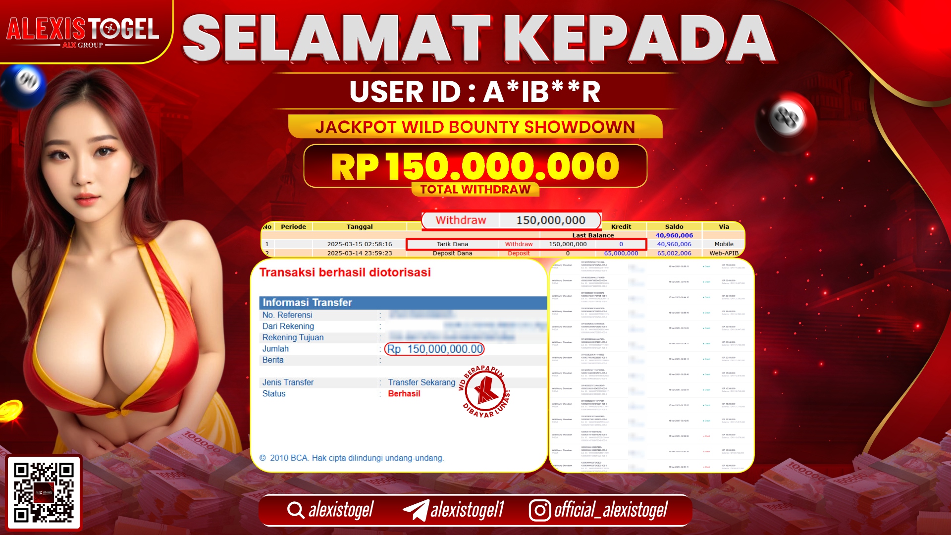 ALEXISTOGEL di SLOT WILD BOUNTY RP.150.000.000 LUNAS