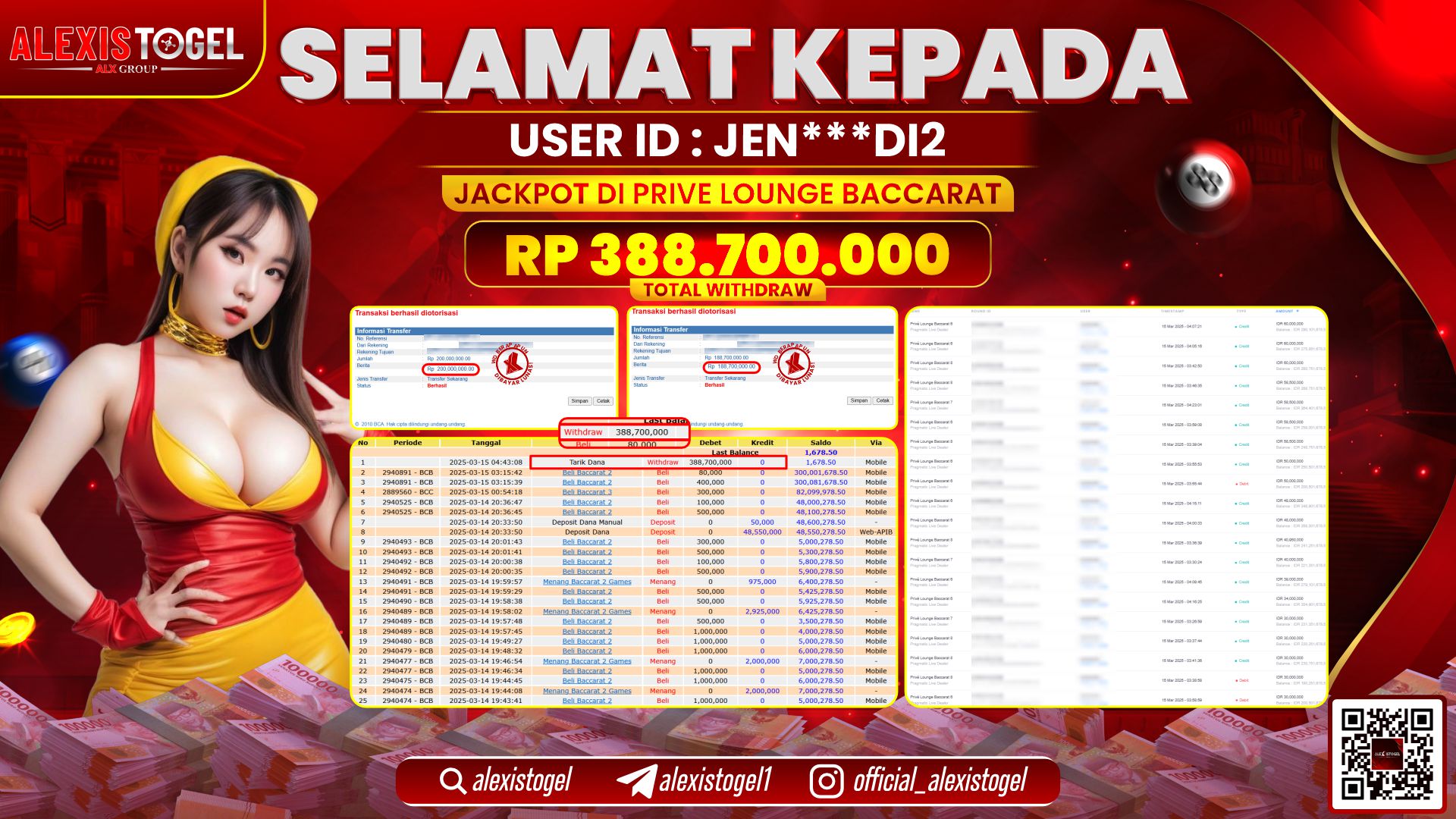 ALEXISTOGEL di SLOT PRIVE LOUNGE RP.388.700.000 LUNAS