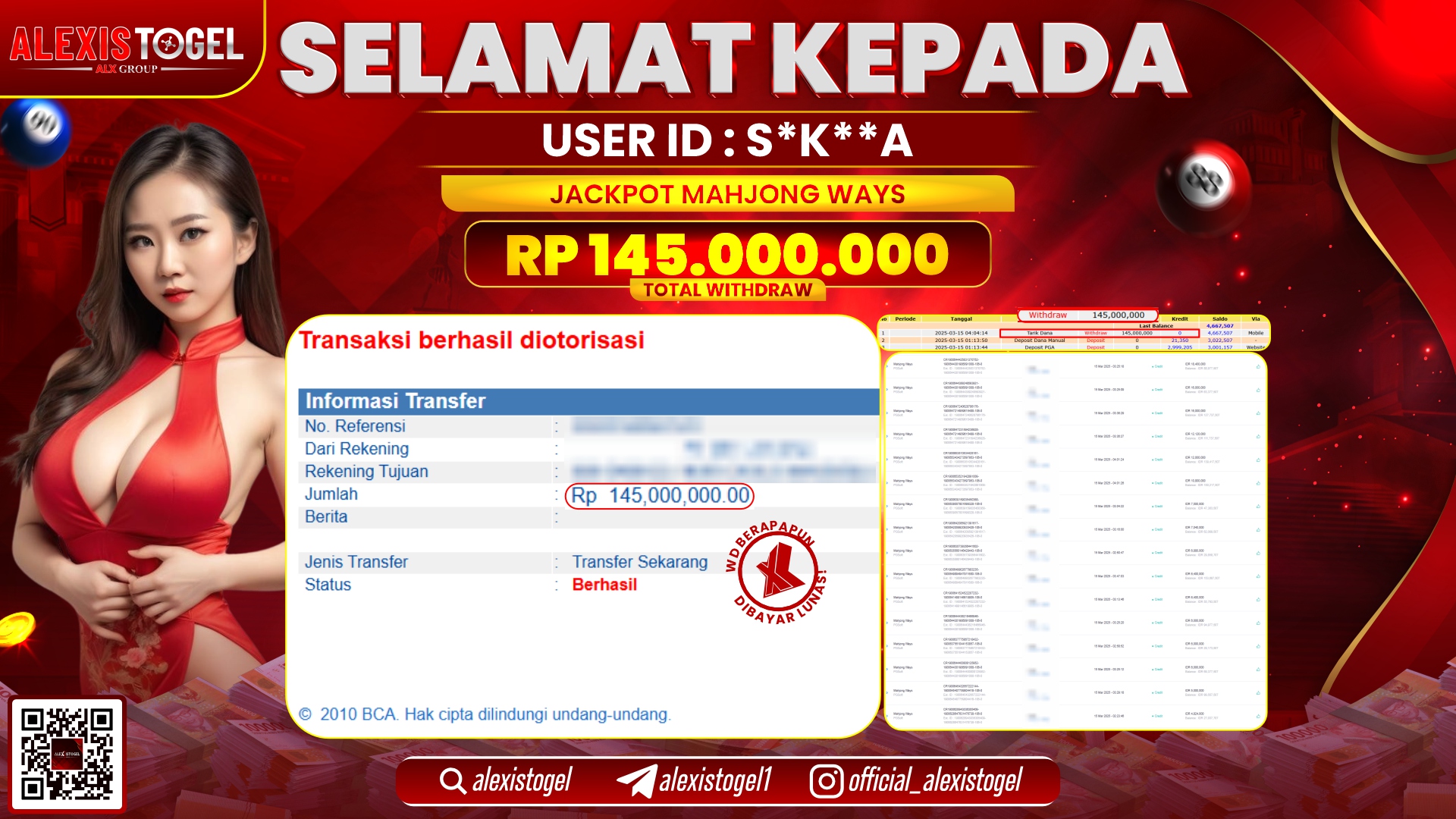 ALEXISTOGEL di SLOT MAHJONG WAYS RP.145.000.000 LUNAS