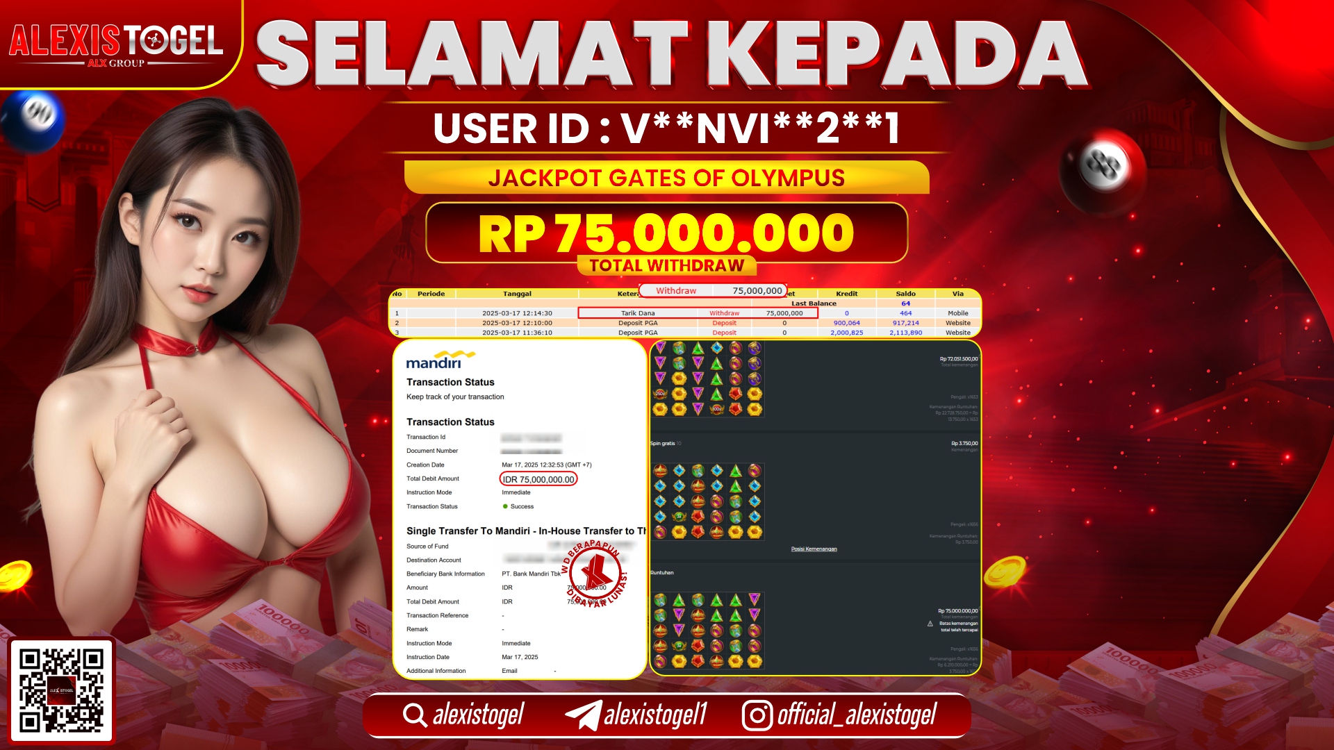 ALEXISTOGEL di SLOT GATES OF OLYMPUS RP.75.000.000 LUNAS