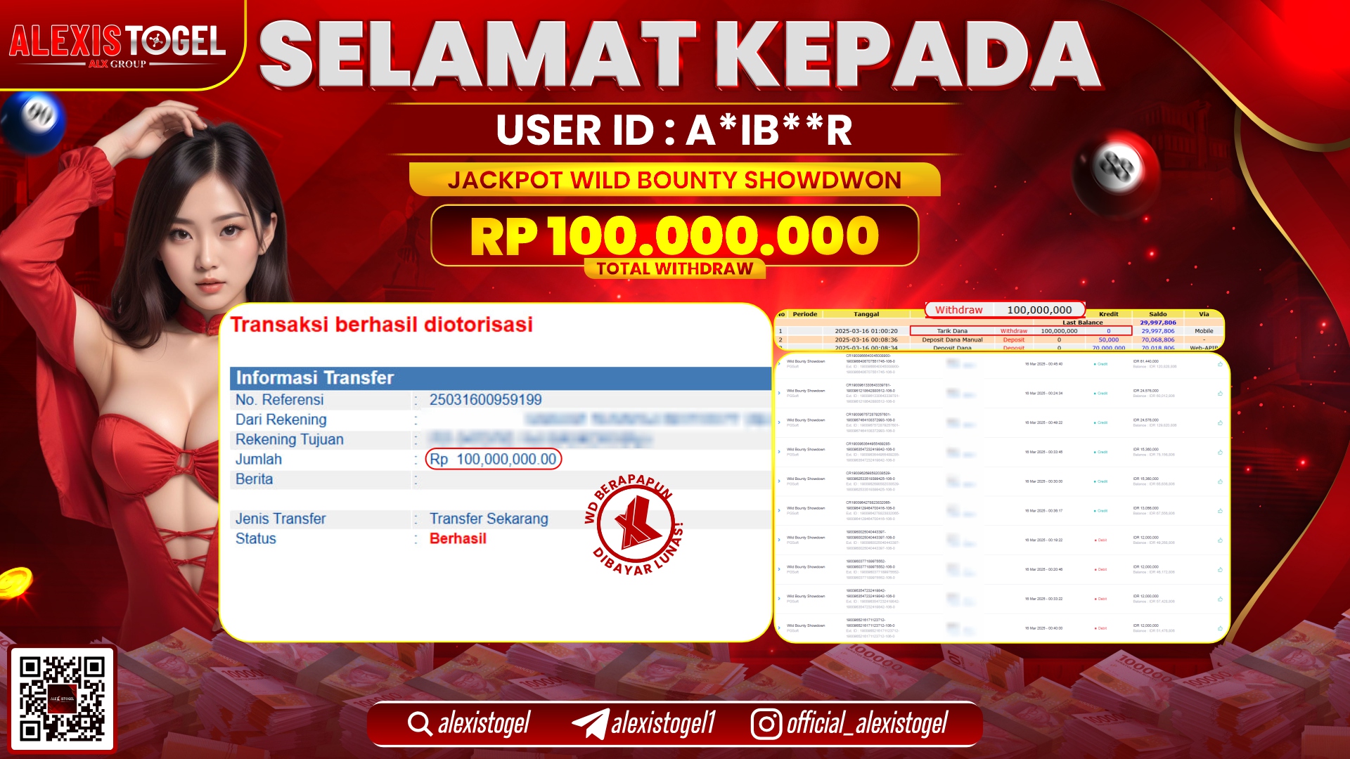 ALEXISTOGEL di SLOT WILD BOUNTY RP.100.000.000 LUNAS