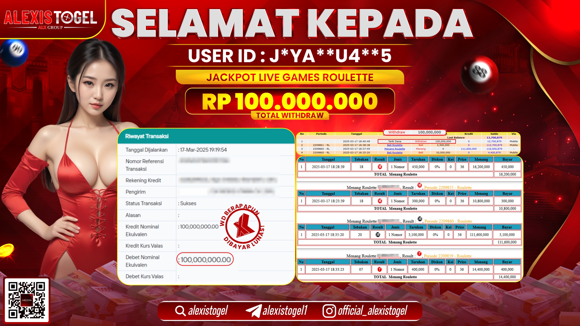 ALEXISTOGEL di LIVE GAMES ROULETTE RP.100.000.000 LUNAS