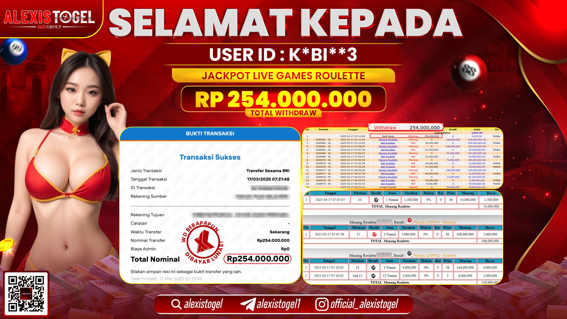 ALEXISTOGEL di LIVE GAMES ROULETTE RP.254.000.000 LUNAS