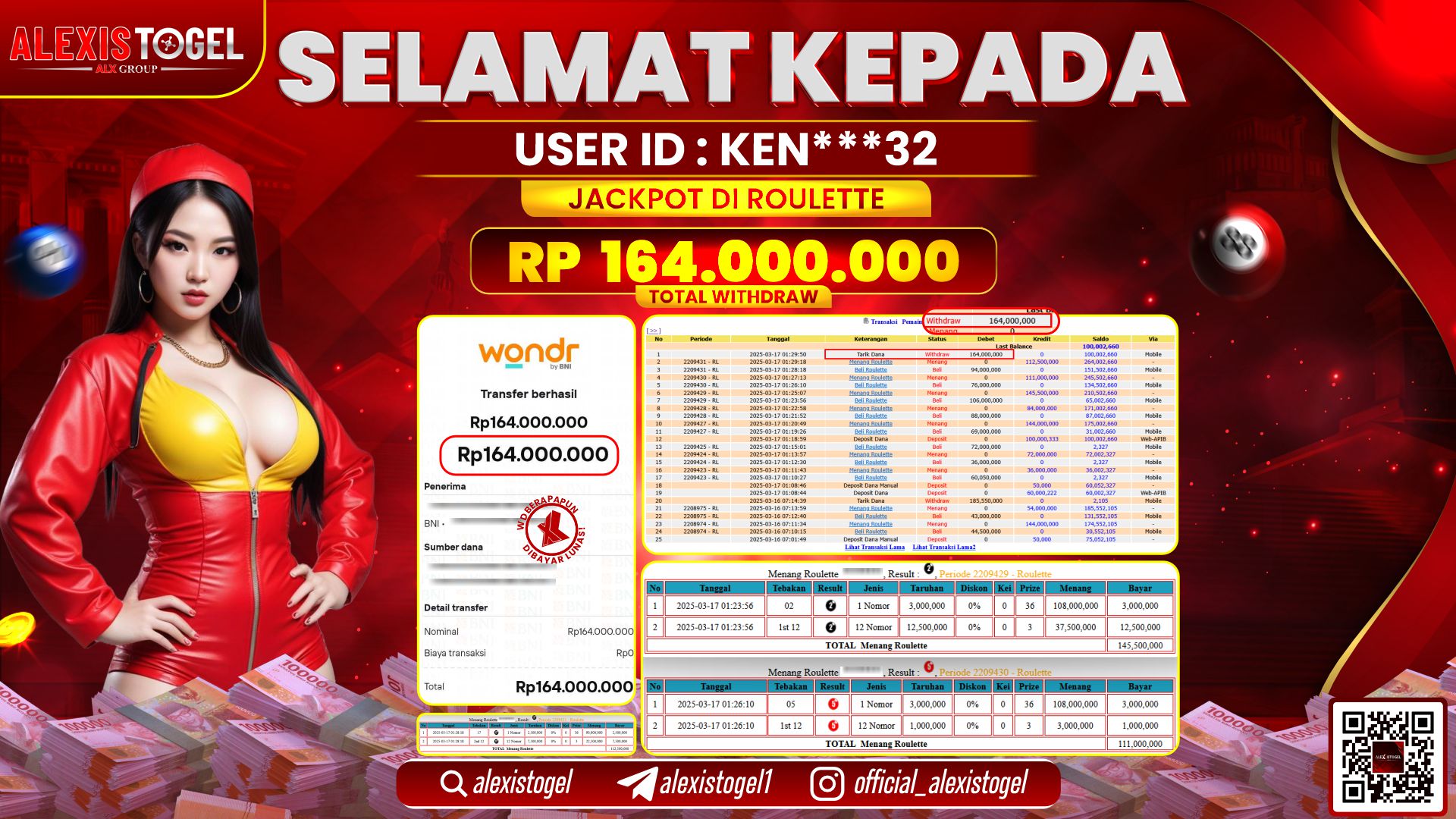 ALEXISTOGEL di CASINO ROULETTE RP.164.000.000 LUNAS
