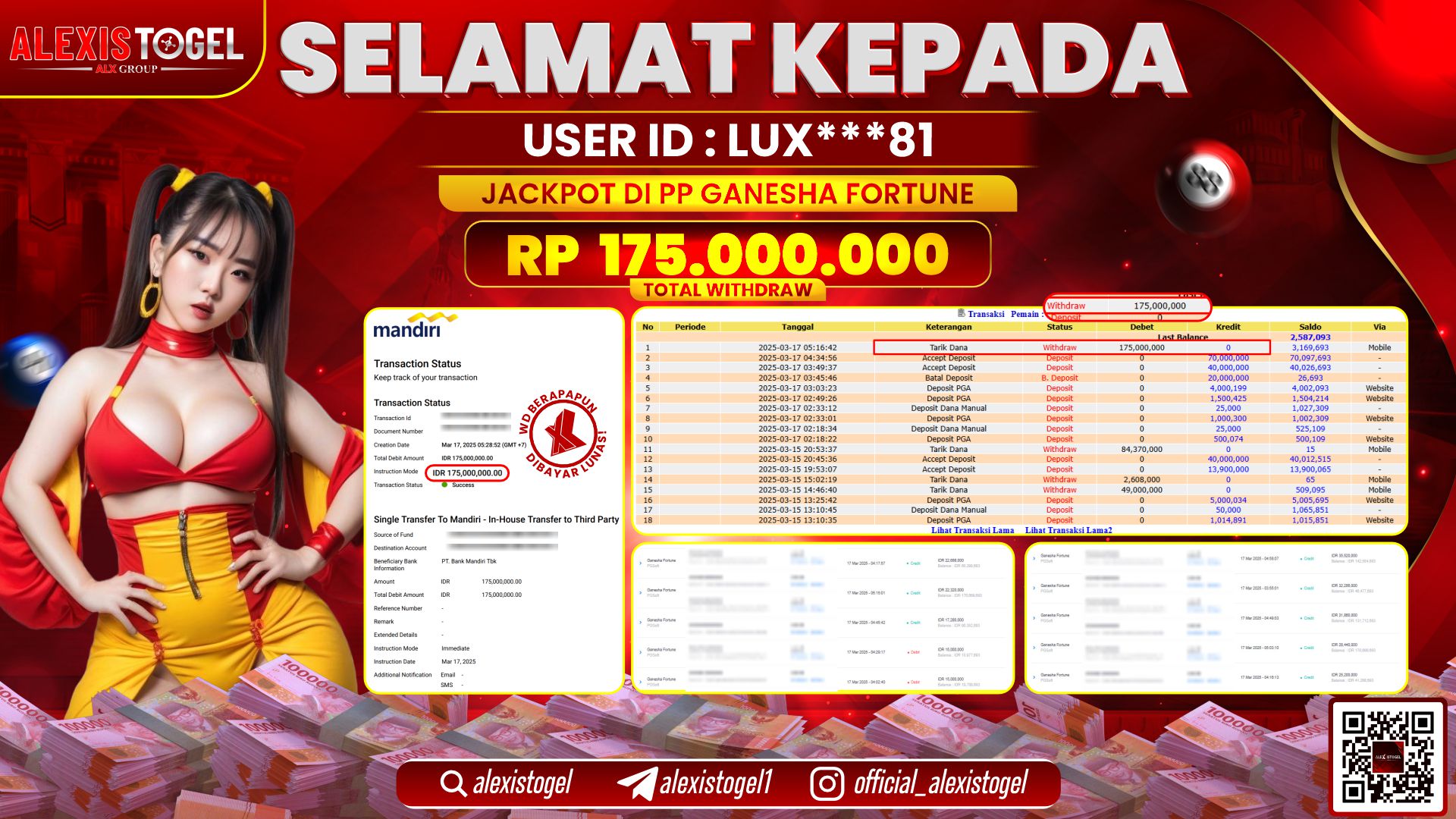 ALEXISTOGEL di PP GANESHA FORTUNE RP.175.000.000 LUNAS