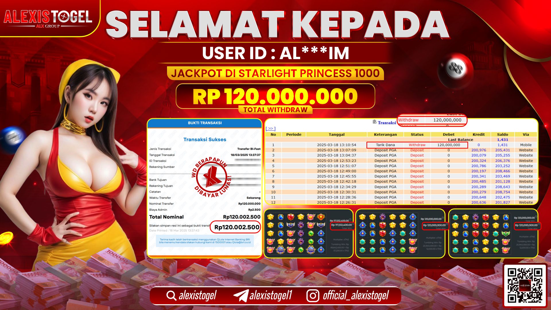 ALEXISTOGEL di SLOT STARLIGHT PRINCESS RP.120.000.000 LUNAS