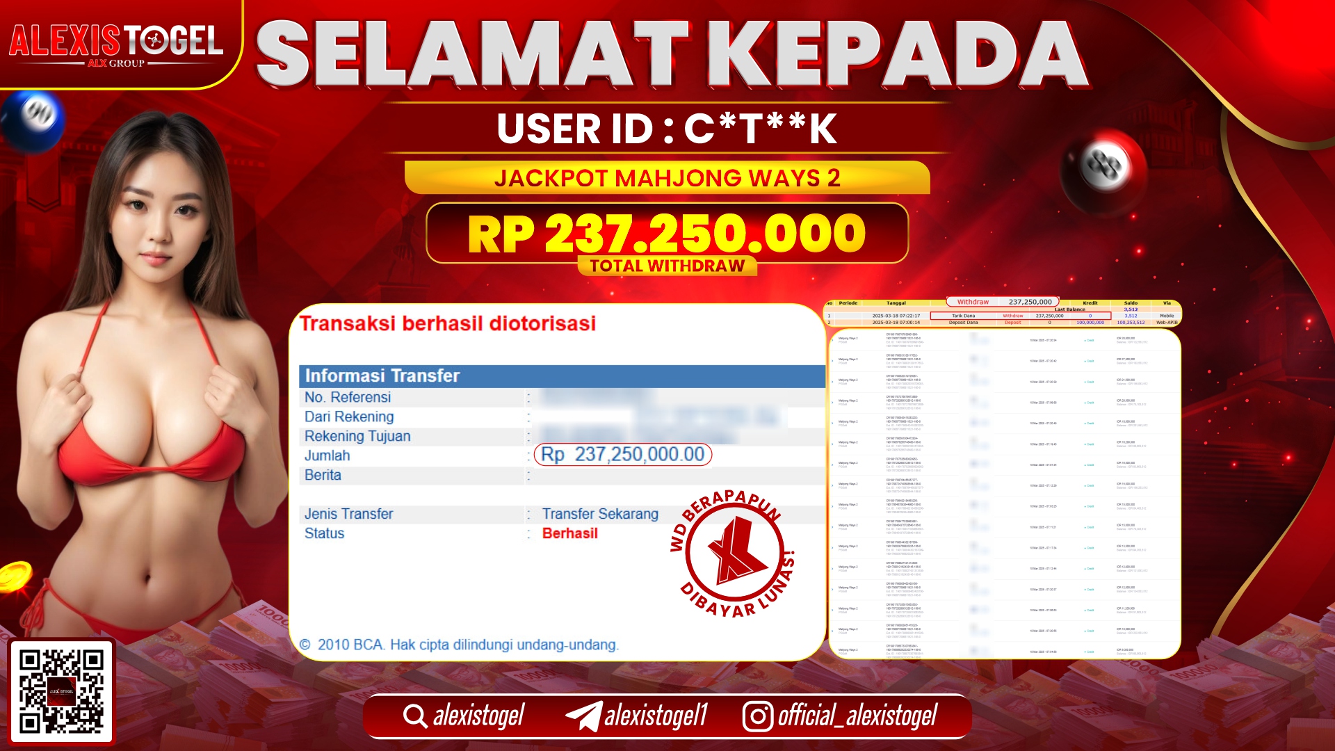 ALEXISTOGEL di SLOT MAHJONG WAYS RP.237.250.000 LUNAS