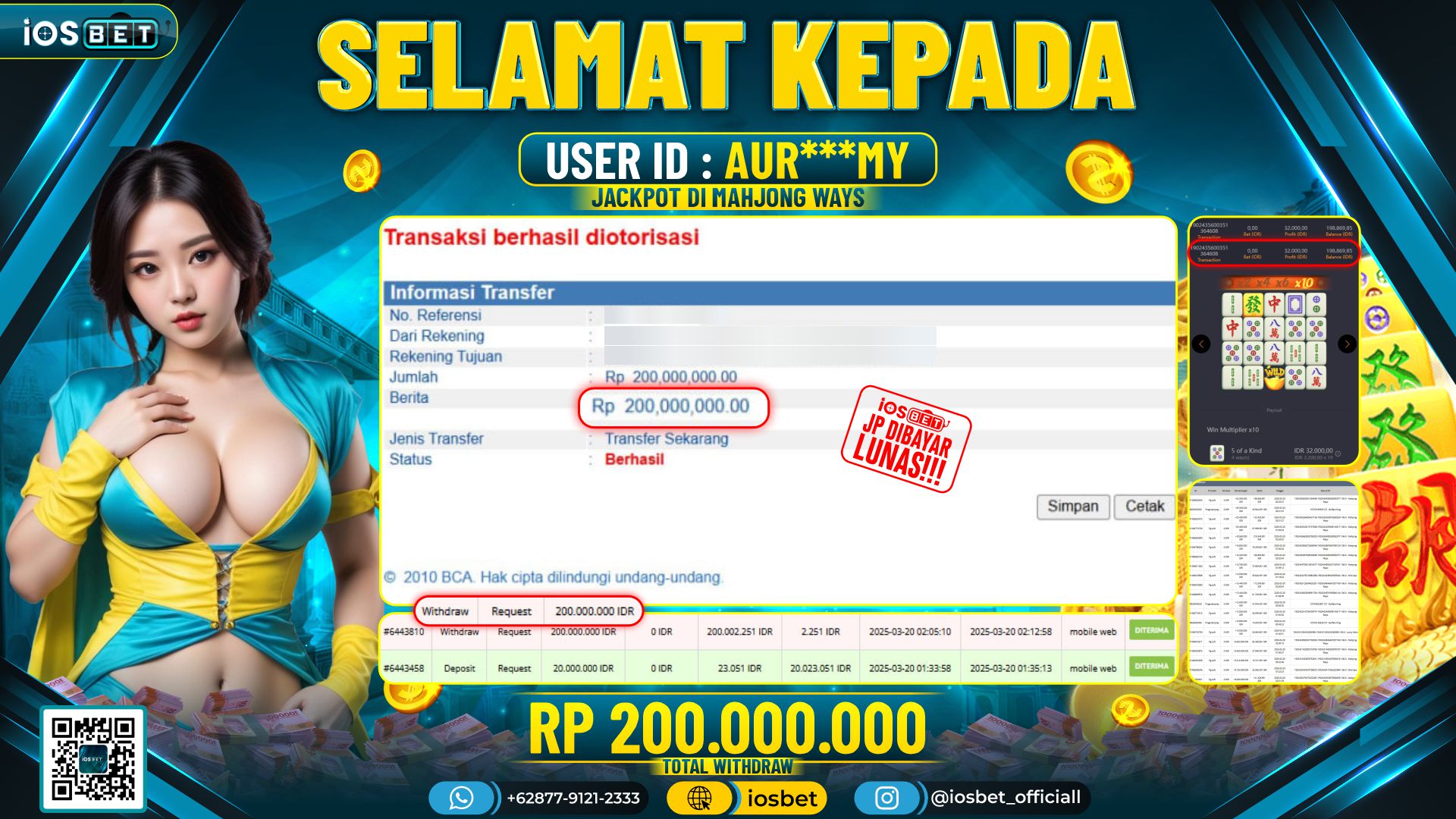 Bukti Pembayaran LUNAS SLOT GAME GACOR  Rp.200.000.000