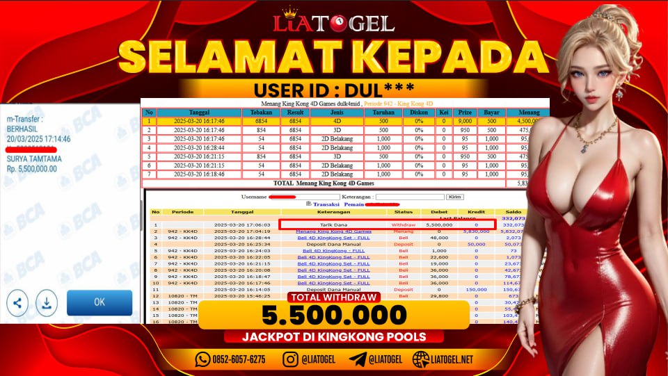 LIATOGEL - JACKPOT KINGKON POOLS  RP 5.500.000,- LUNAS