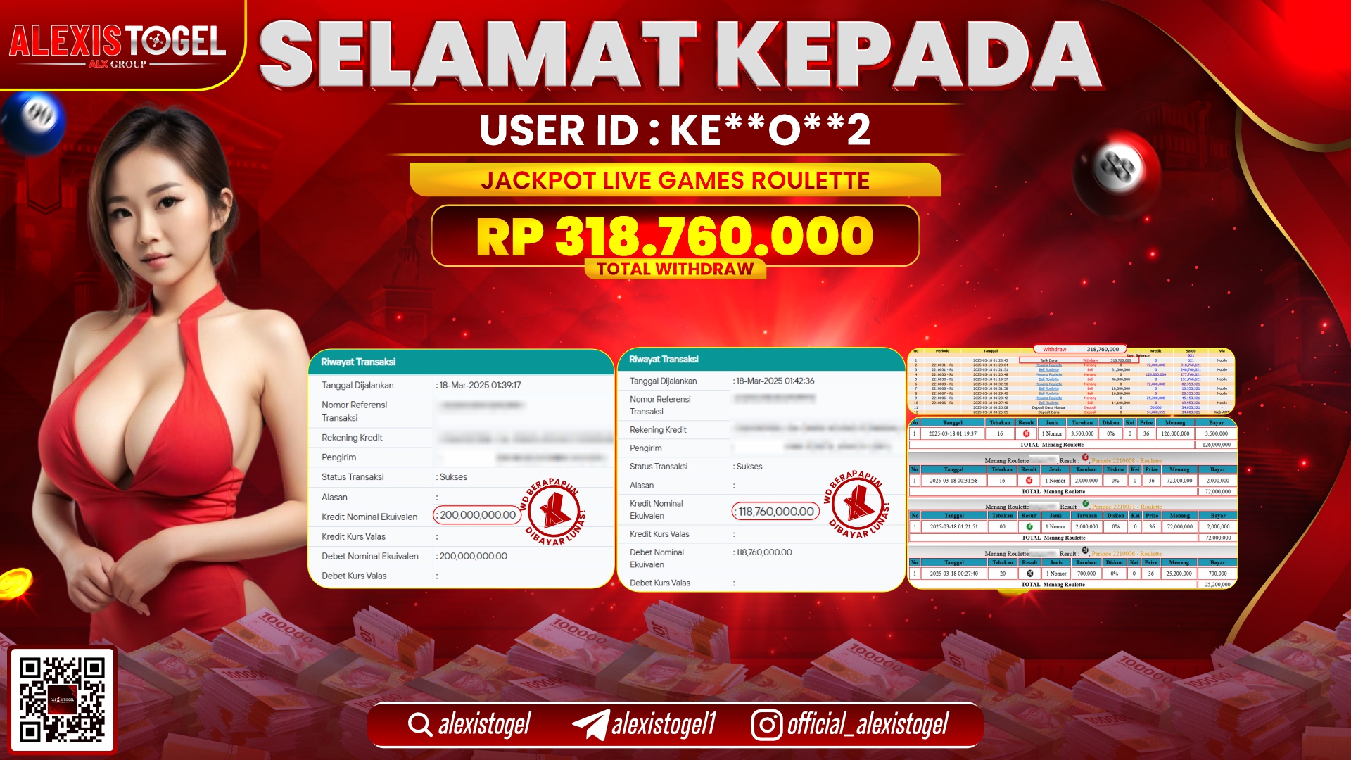 ALEXISTOGEL di LIVE GAMES ROULETTE RP.318.760.000 LUNAS