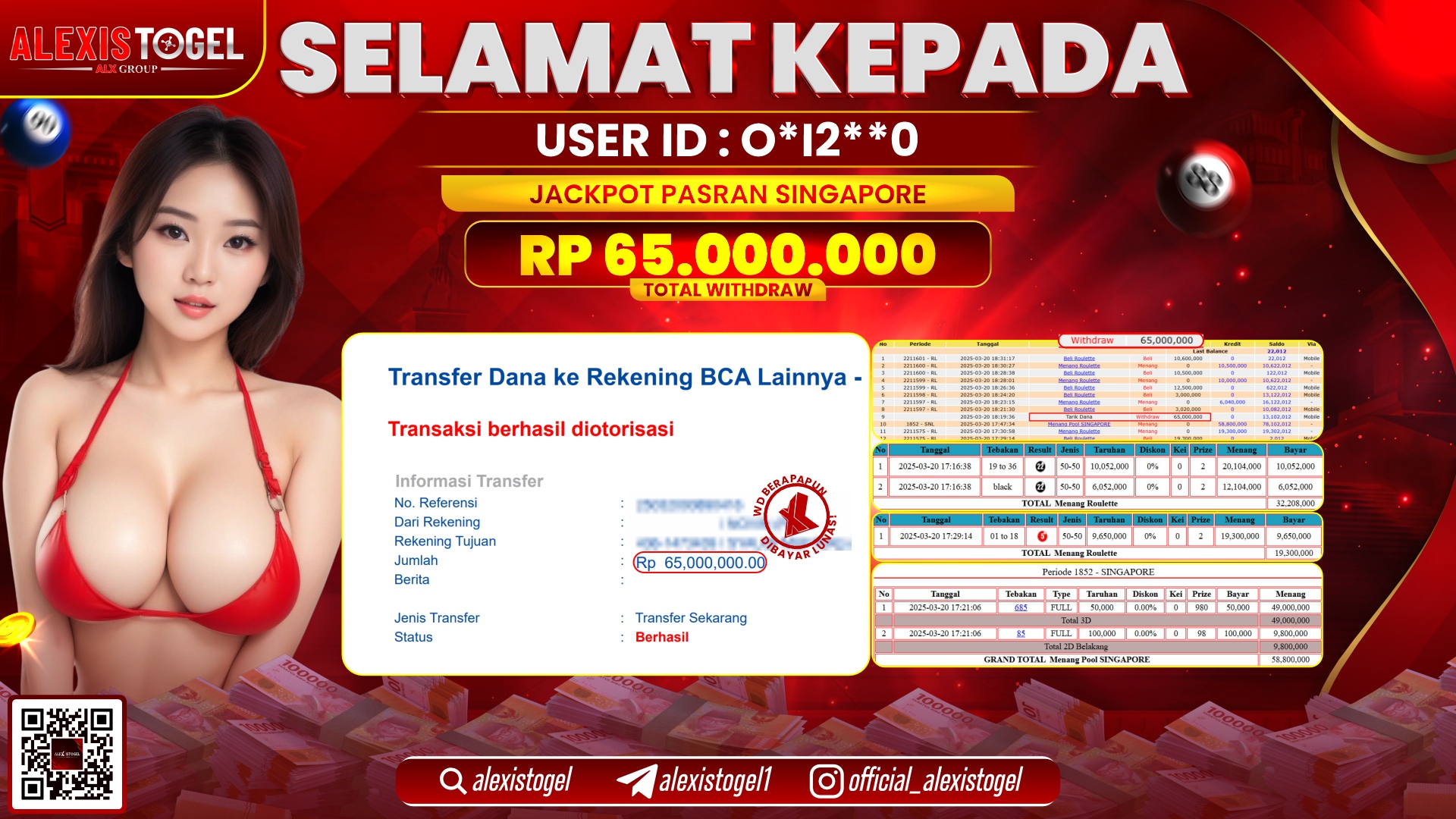 ALEXISTOGEL di TOGEL SINGAPORE POOLS RP.65.000.000 LUNAS