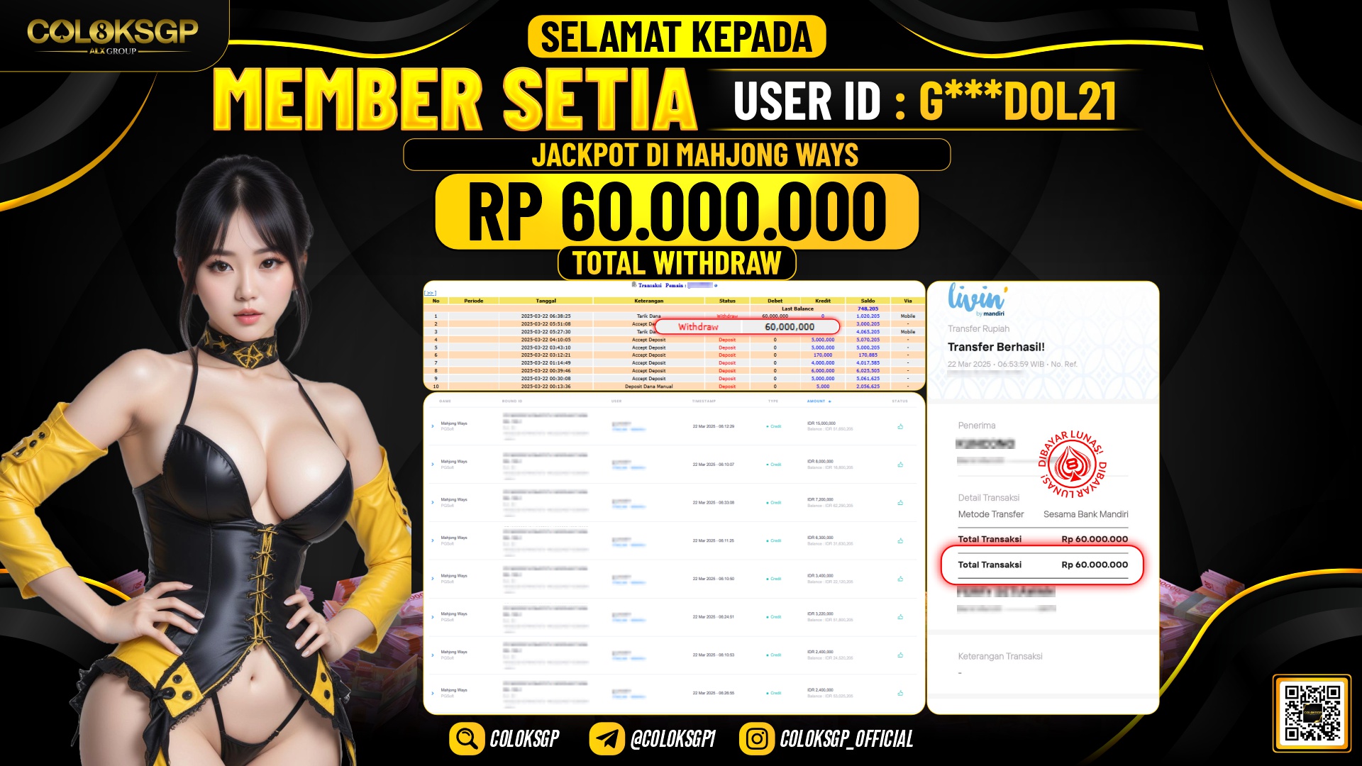 COLOKSGP JACKPOT SLOT GAMES RP 60.000.000 LUNAS