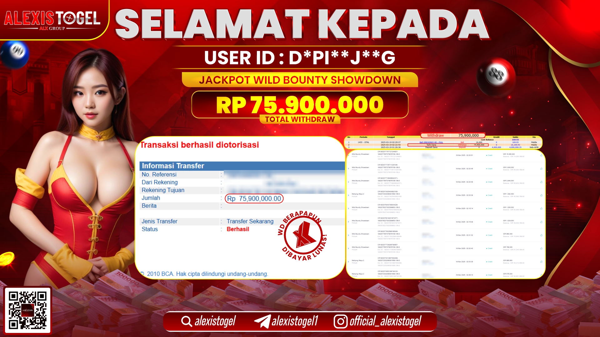 ALEXISTOGEL di SLOT WILD BOUNTY RP.75.900.000 LUNAS