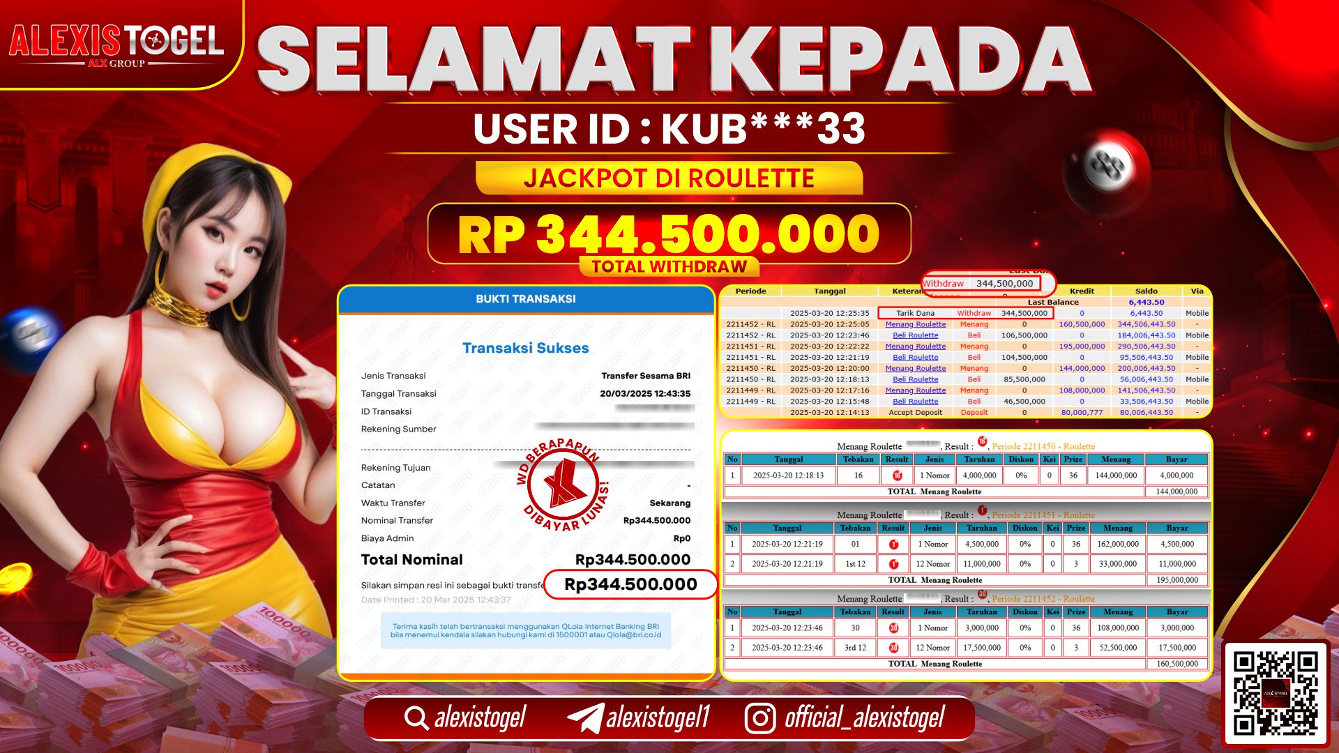 ALEXISTOGEL di CASINO ROULETTE RP.344.500.000 LUNAS