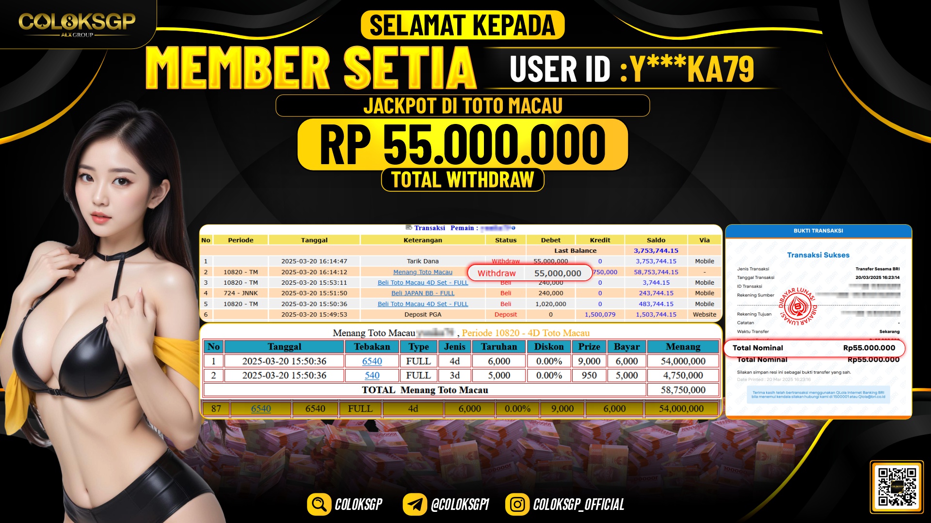 COLOKSGP JACKPOT TOTO MACAU POOLS RP 55.000.000 LUNAS