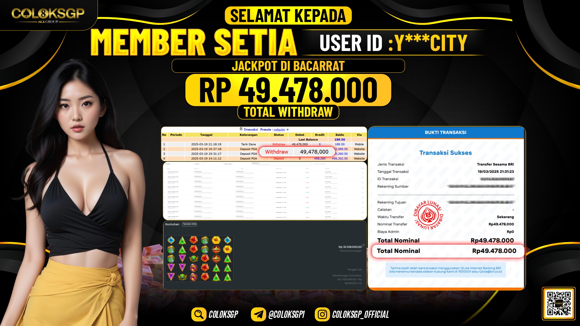 COLOKSGP JACKPOT BACCARAT RP 49.478.000 LUNAS