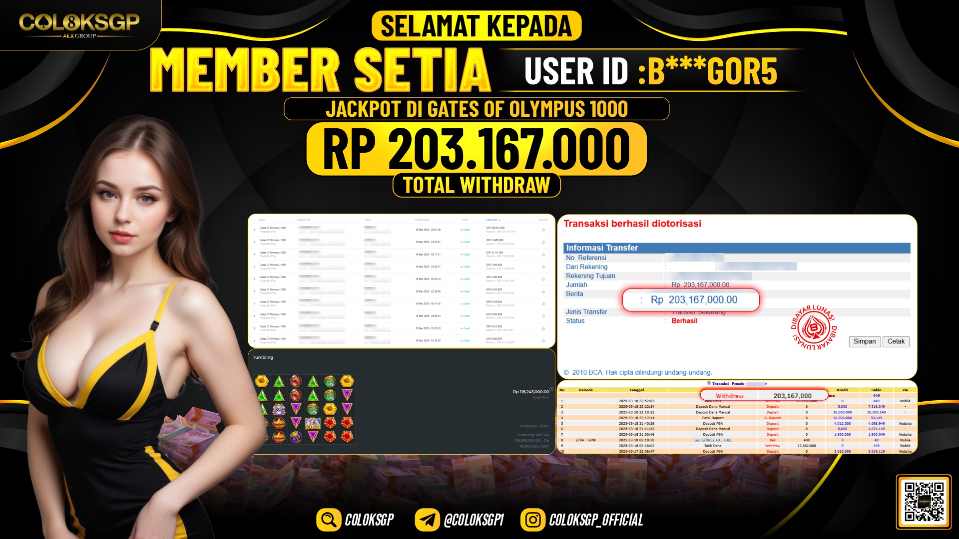COLOKSGP JACKPOT SLOT GAMES RP 203.167.000 LUNAS