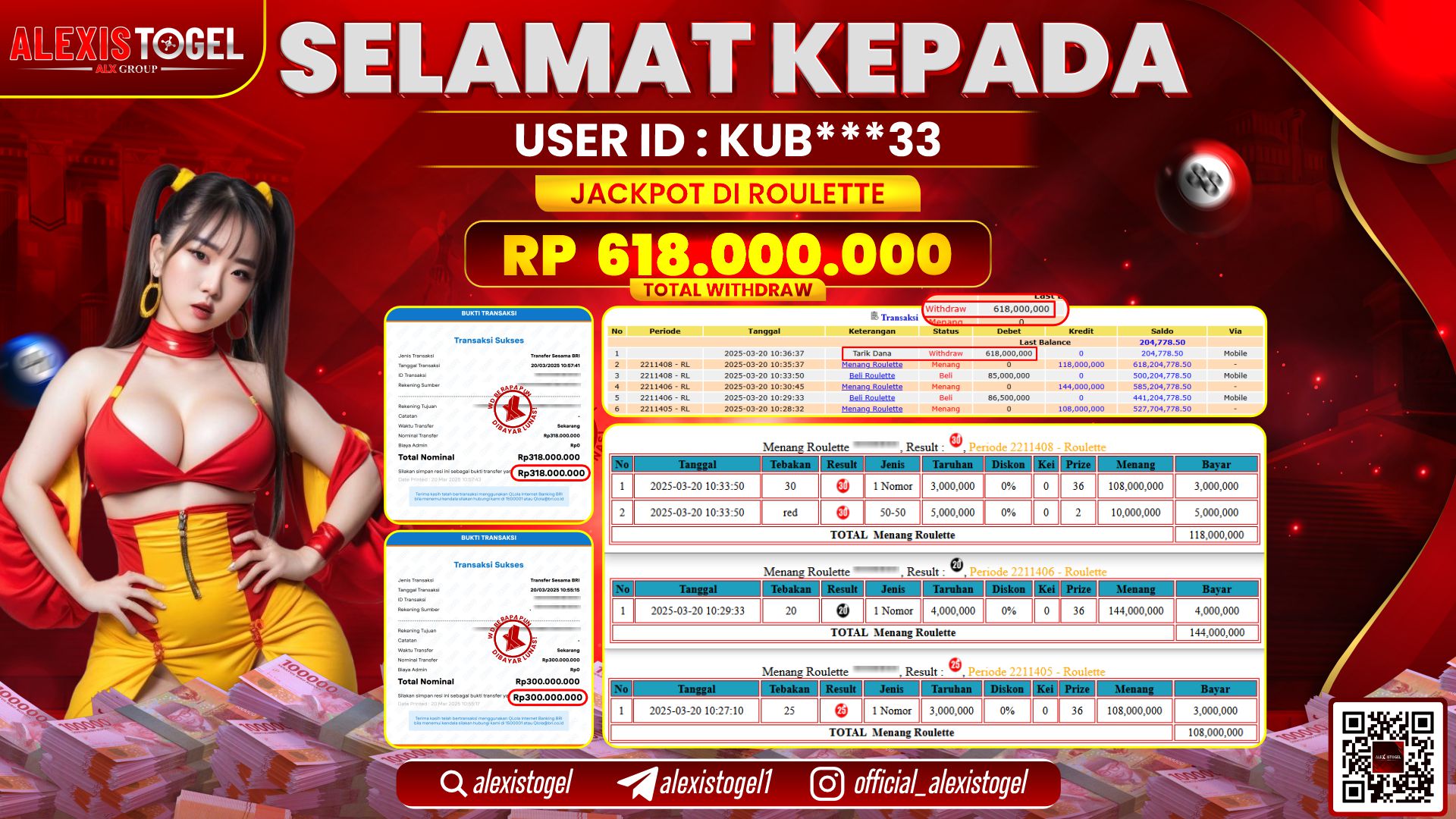 ALEXISTOGEL di CASINO ROULETTE RP.618.000.000 LUNAS