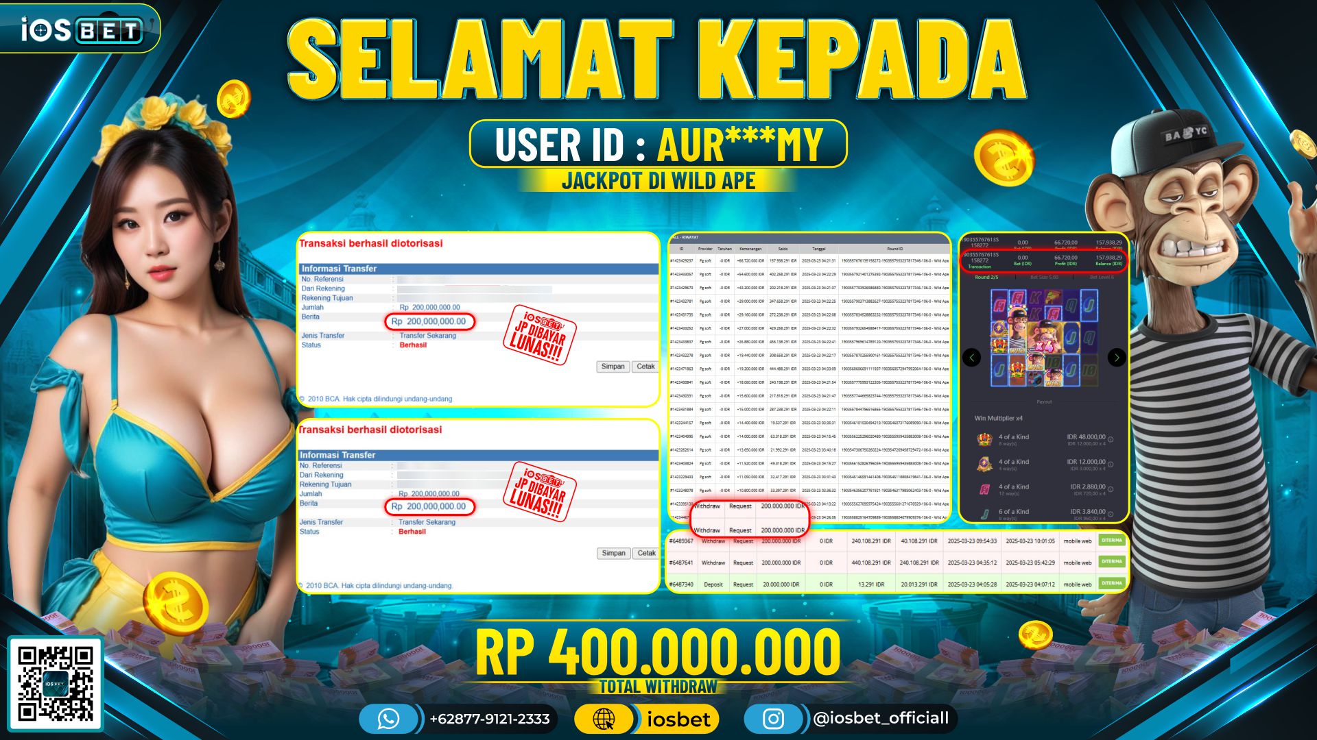 Bukti Pembayaran LUNAS SLOT GAME GACOR  Rp.400.000.000