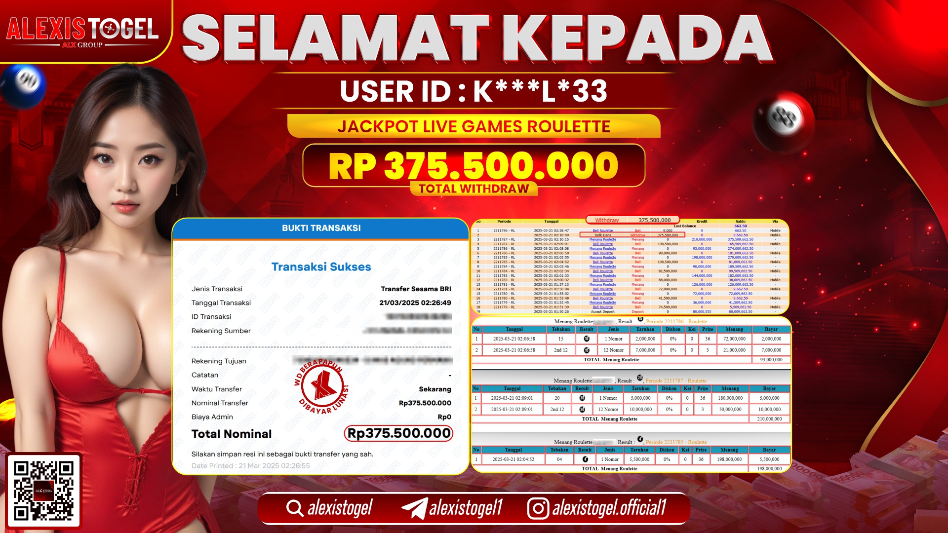 ALEXISTOGEL di LIVE GAMES ROULETTE RP.375.500.000 LUNAS