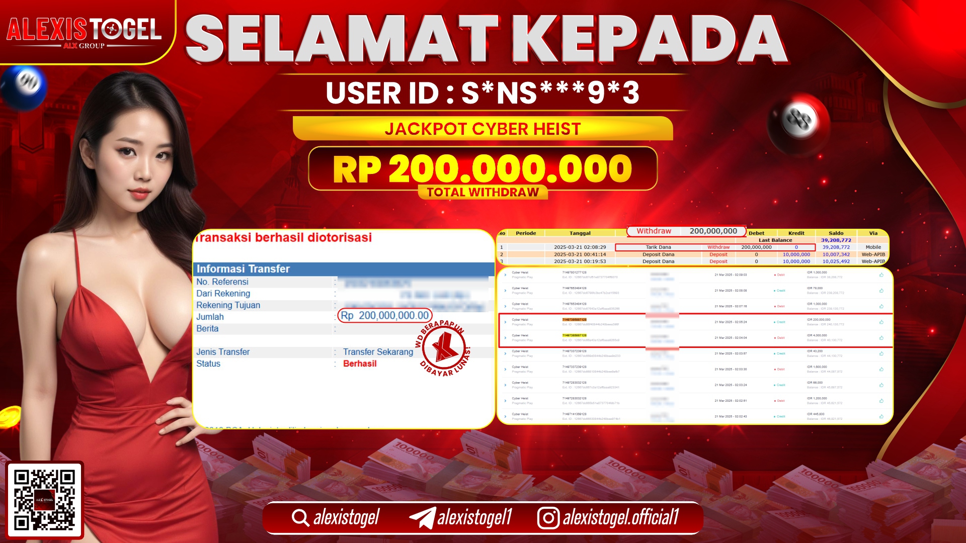 ALEXISTOGEL di SLOT CYBER HEIST RP.200.000.000 LUNAS