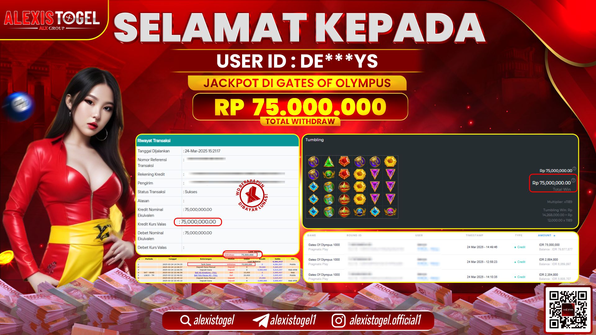 ALEXISTOGEL di SLOT GATES OF OLYMPUS RP.75.000.000 LUNAS