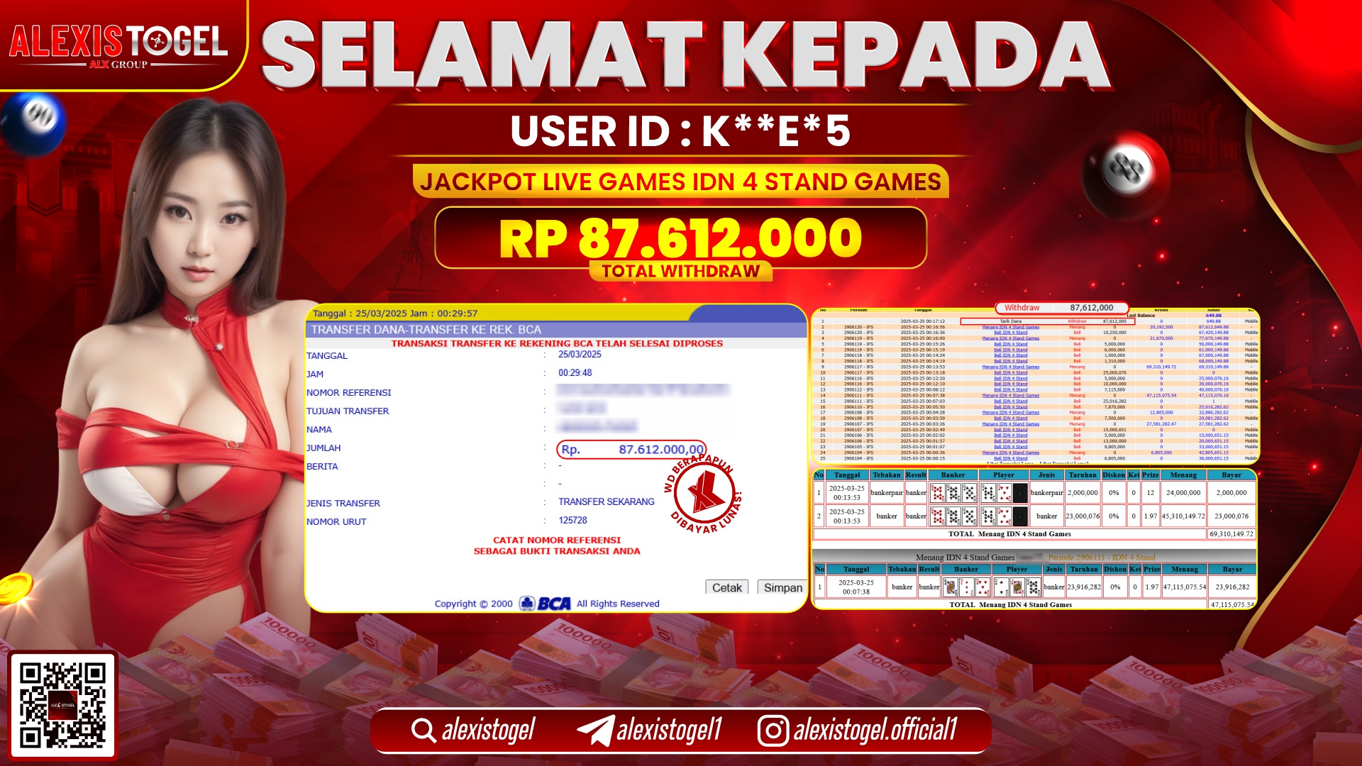 ALEXISTOGEL di LIVE GAMES IDN 4 STAND RP.87.612.000 LUNAS