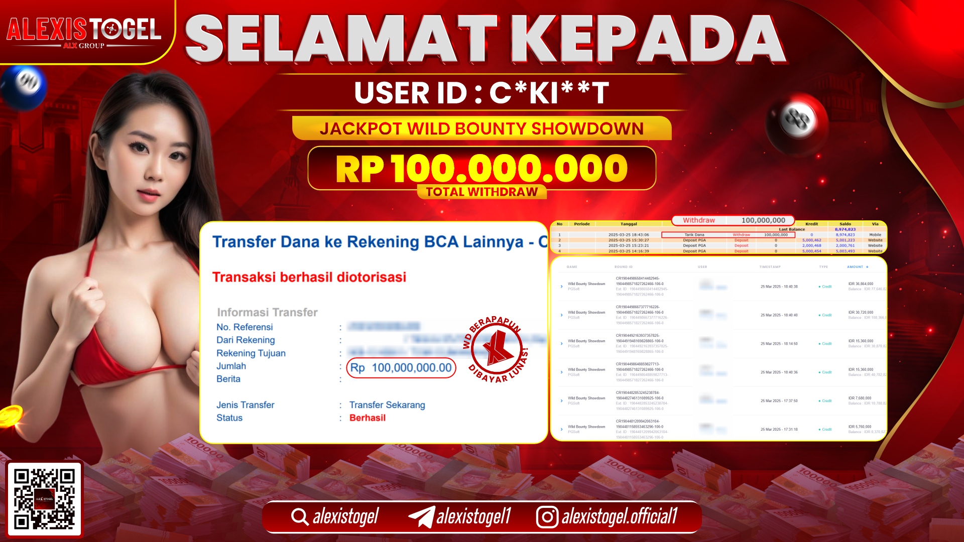 ALEXISTOGEL di SLOT WILD BOUNTY RP.100.000.000 LUNAS