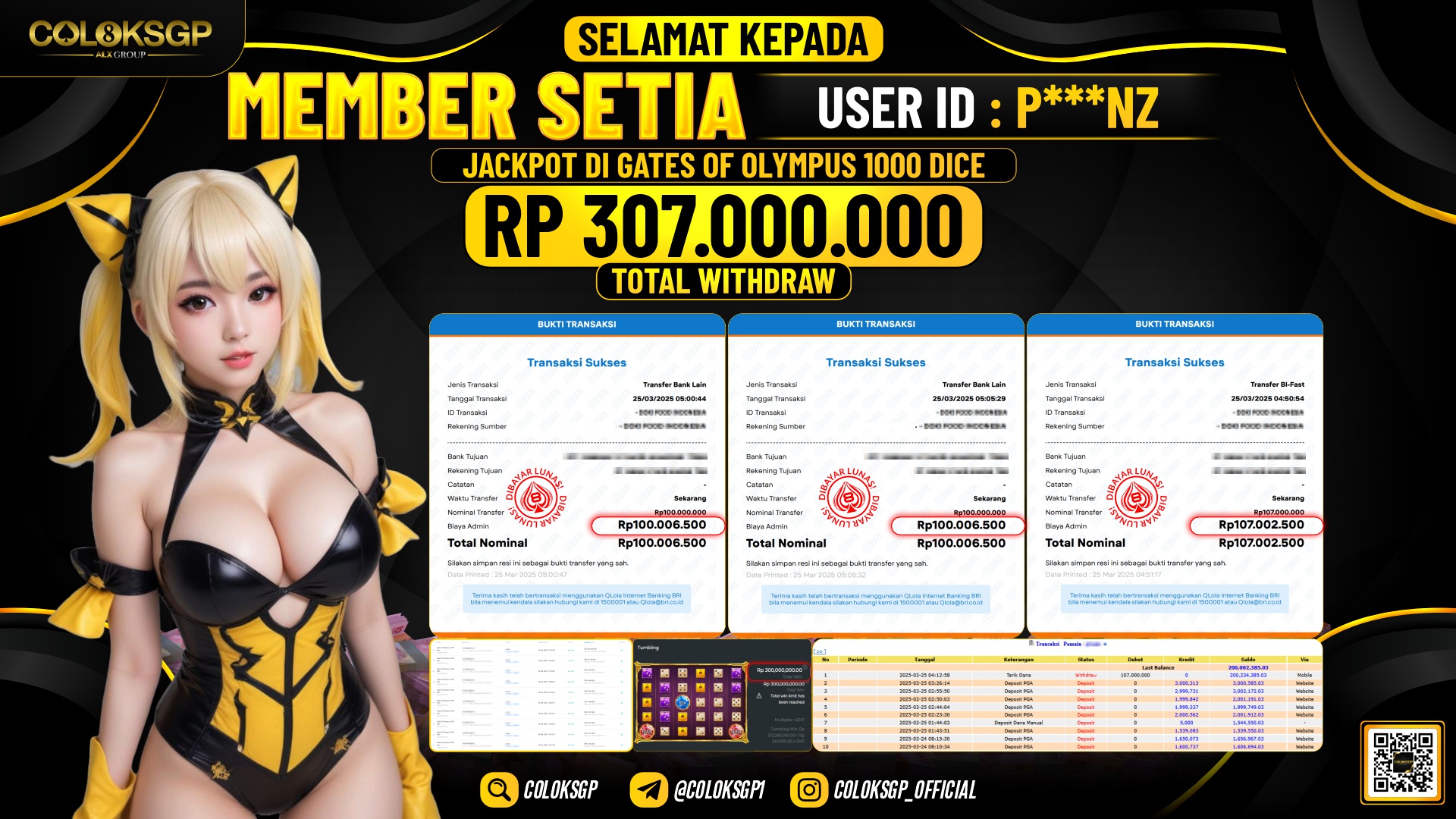 COLOKSGP JACKPOT SLOT GAMES RP 307.000.000 LUNAS