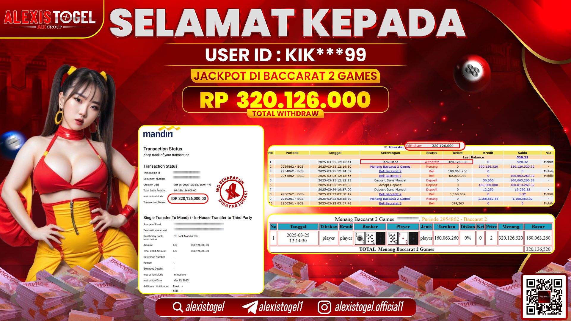 ALEXISTOGEL di BACCARAT 2 GAMES RP.320.126.000 LUNAS