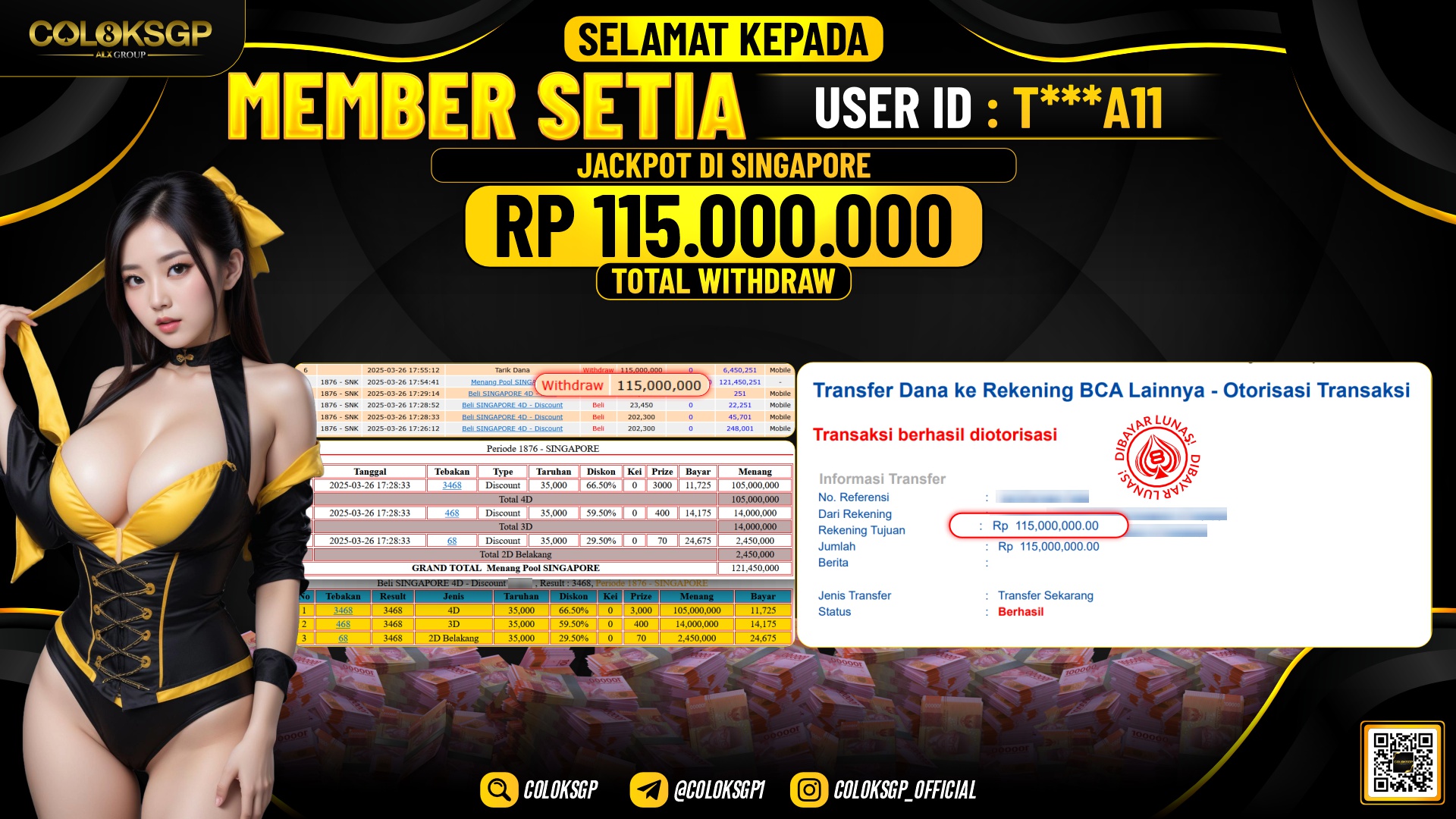 COLOKSGP JACKPOT SINGAPORE RP 115.000.000 LUNAS
