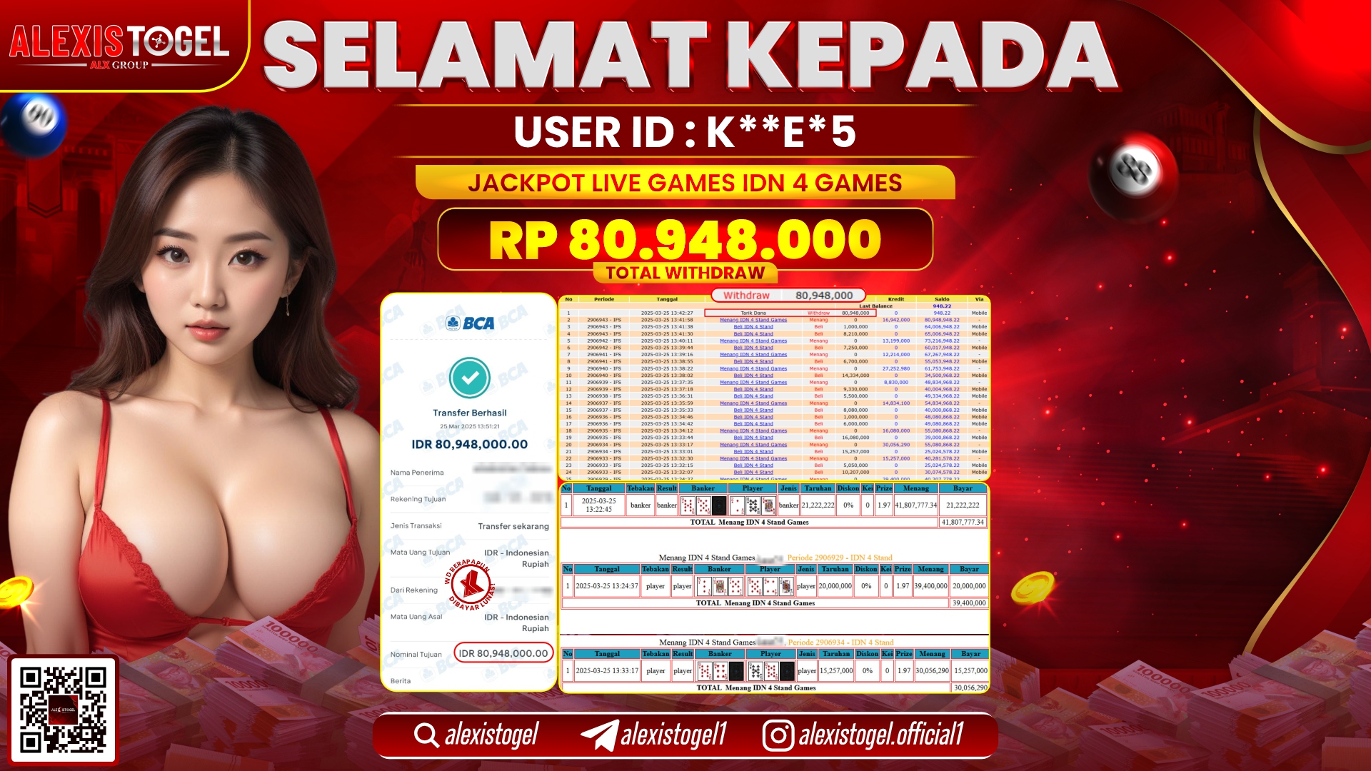 ALEXISTOGEL di  LIVE GAMES IDN  RP.80.948.000 LUNAS