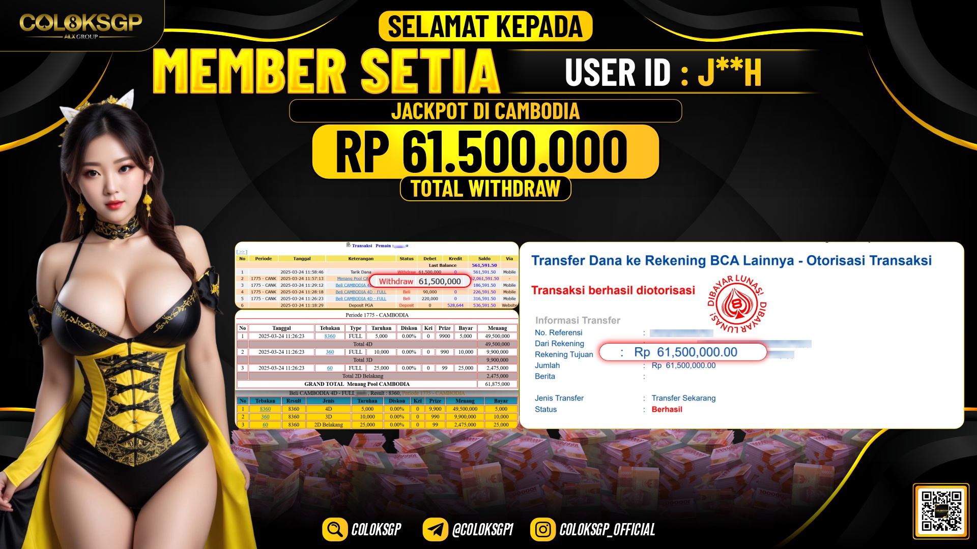 COLOKSGP JACKPOT CAMBODIA POOLS RP 61.500.000 LUNAS