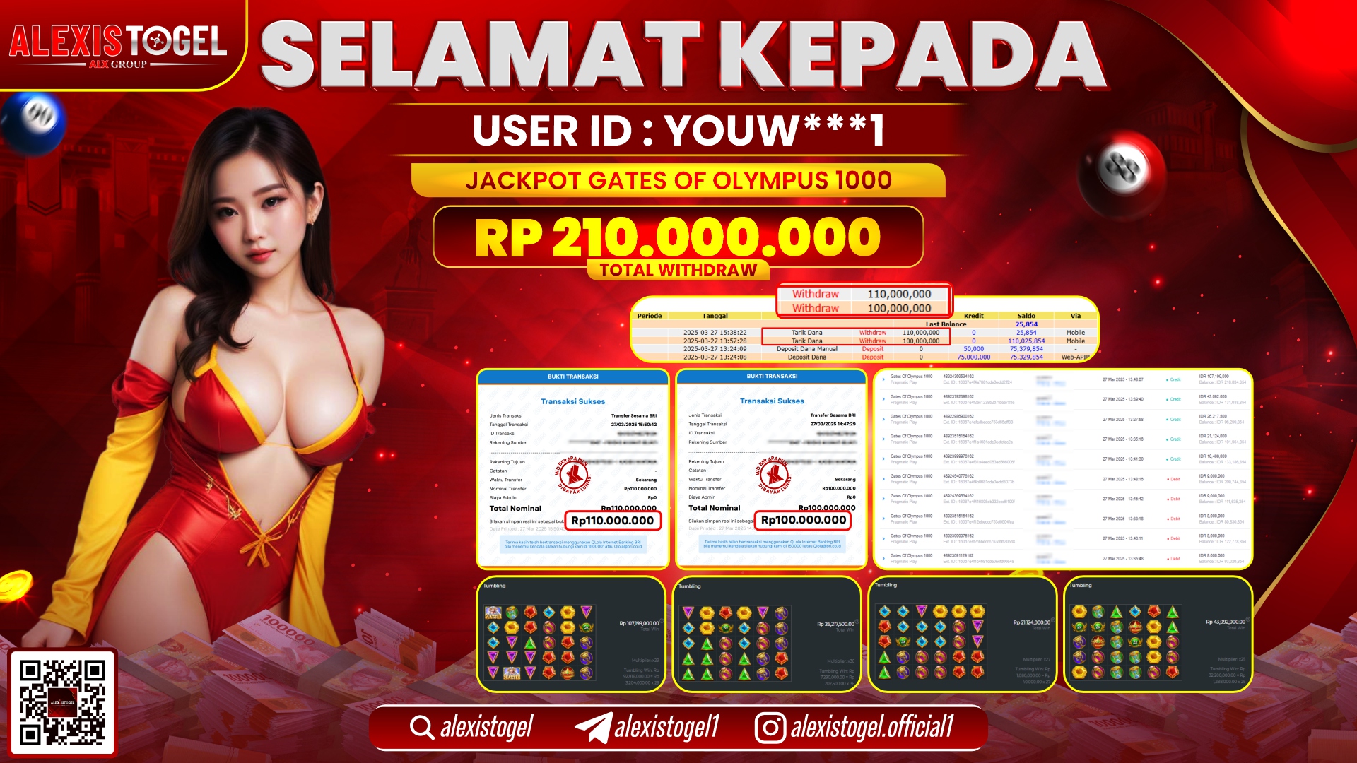 ALEXISTOGEL di SLOT GATES OF OLYMPUS RP.210.000.000 LUNAS