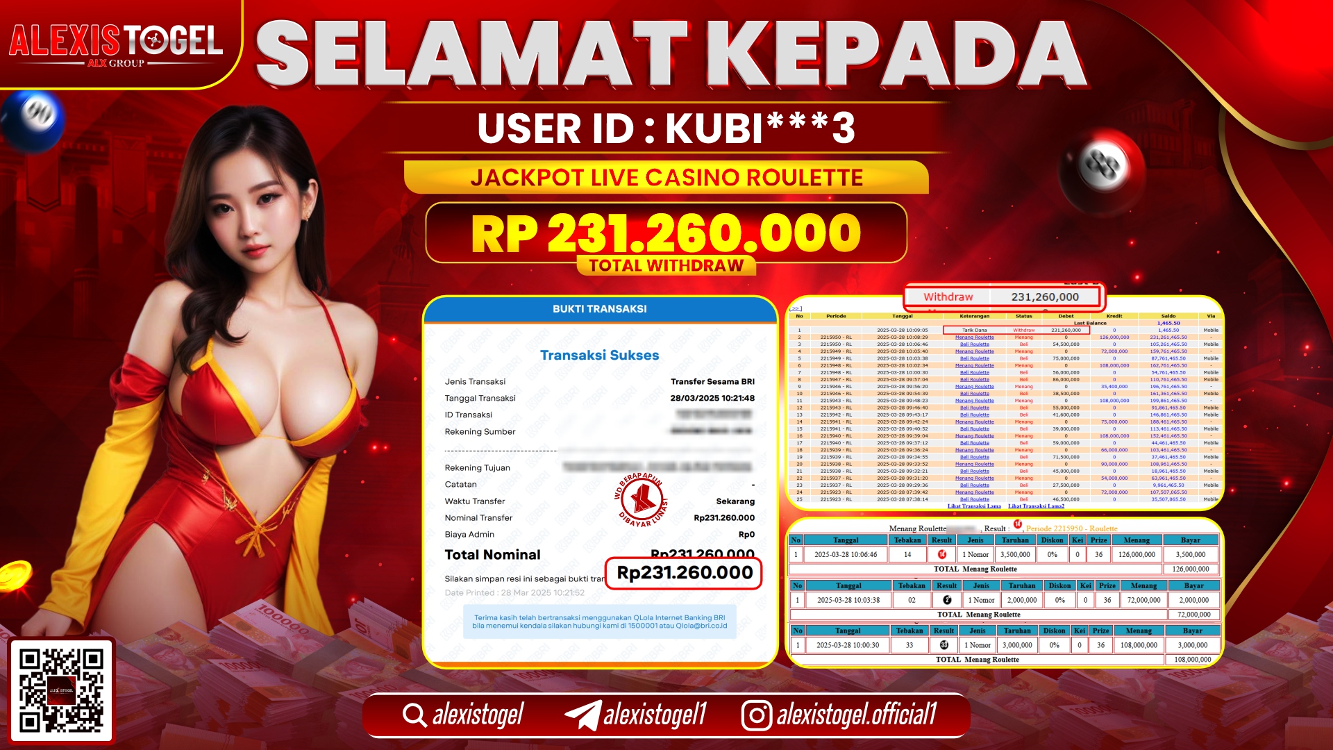 ALEXISTOGEL di LIVE CASINO ROULETTE RP.231.260.000 LUNAS