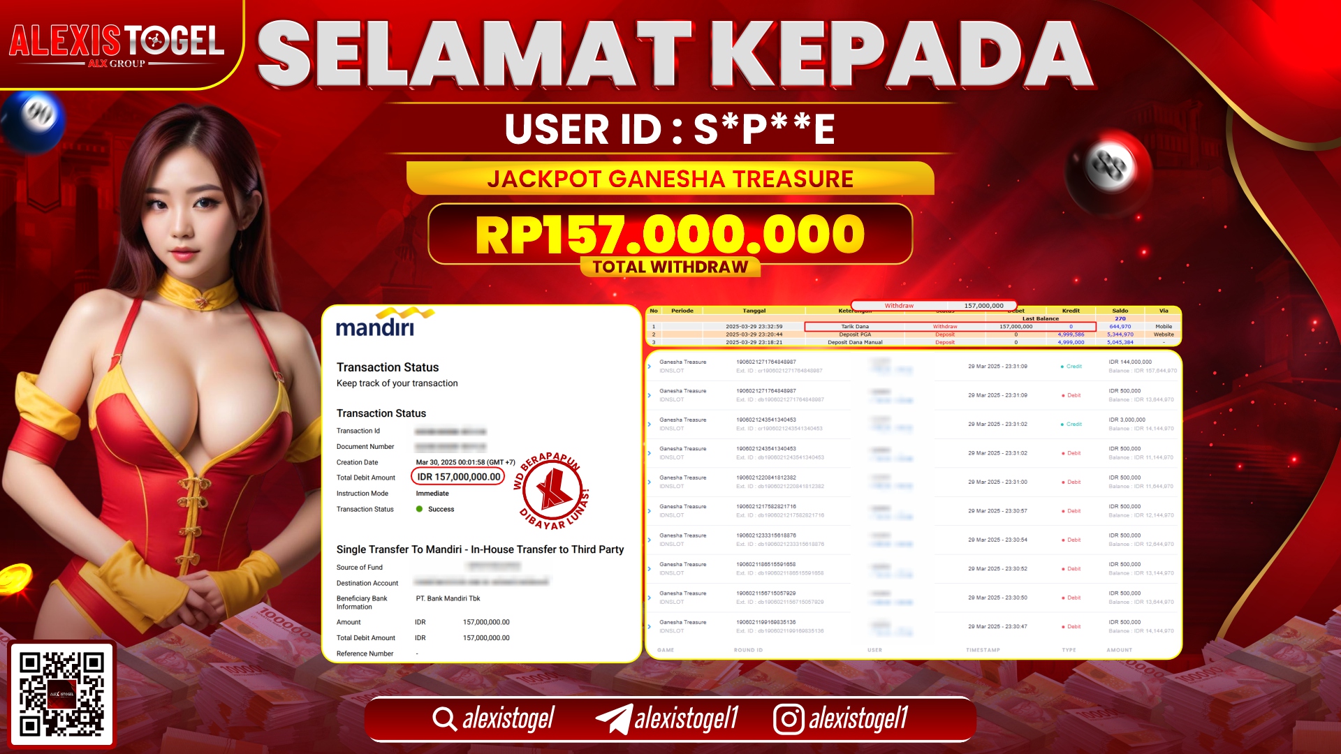 ALEXISTOGEL di SLOT GANESHA TREASURE RP.157.000.000 LUNAS