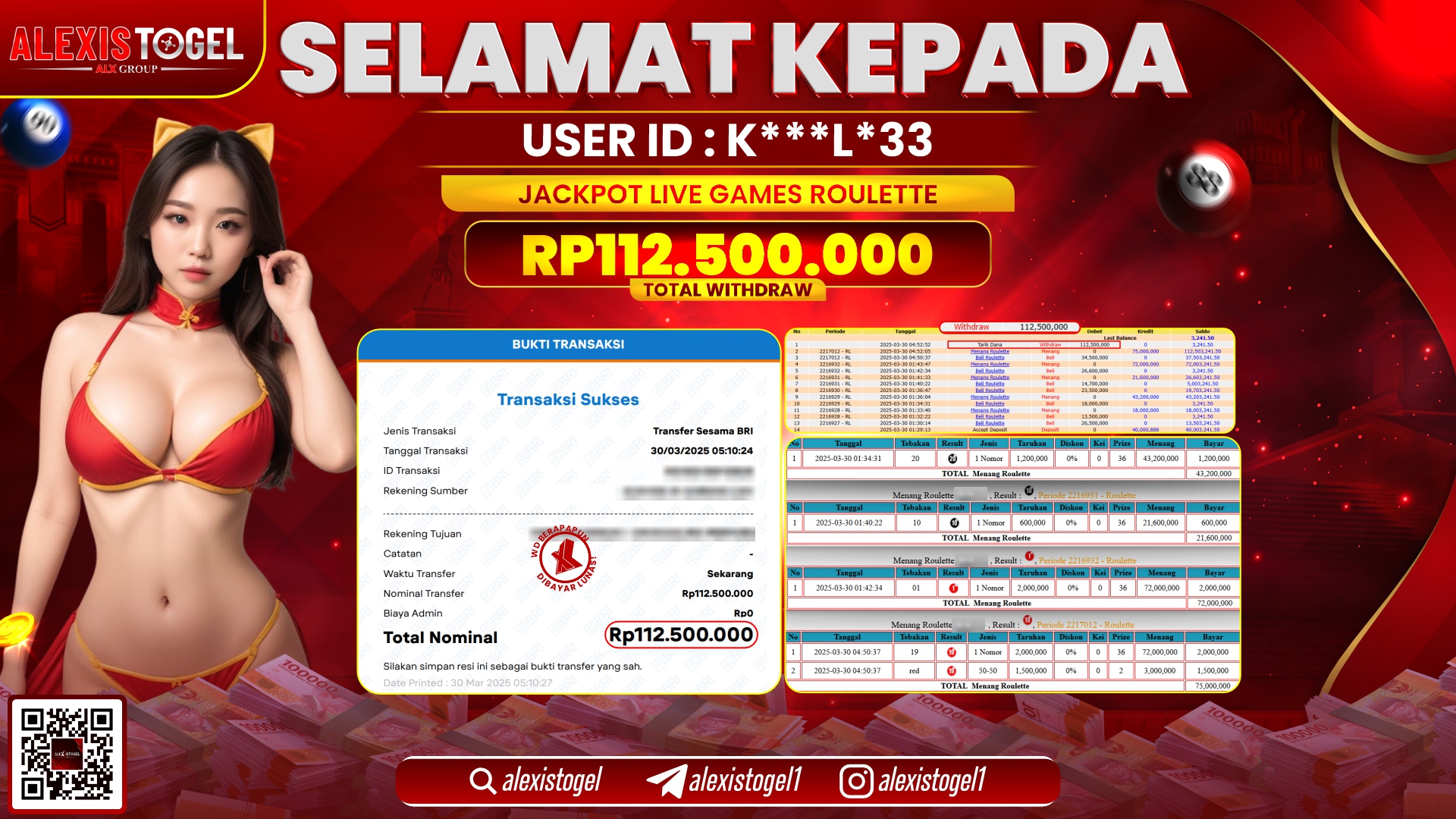 ALEXISTOGEL di LIVE GAMES ROULETTE RP.112.500.000 LUNAS