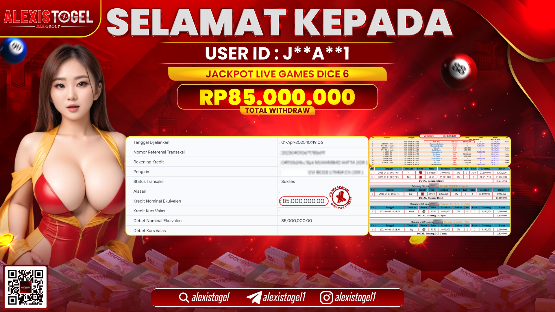 ALEXISTOGEL di LIVE GAMES DICE 6 RP.85.000.000 LUNAS