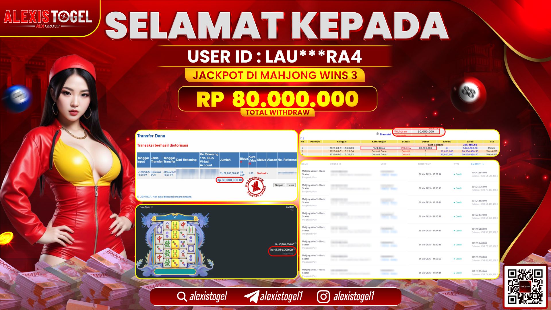 ALEXISTOGEL di SLOT MAHJONG WINS 3 RP.80.000.000 LUNAS