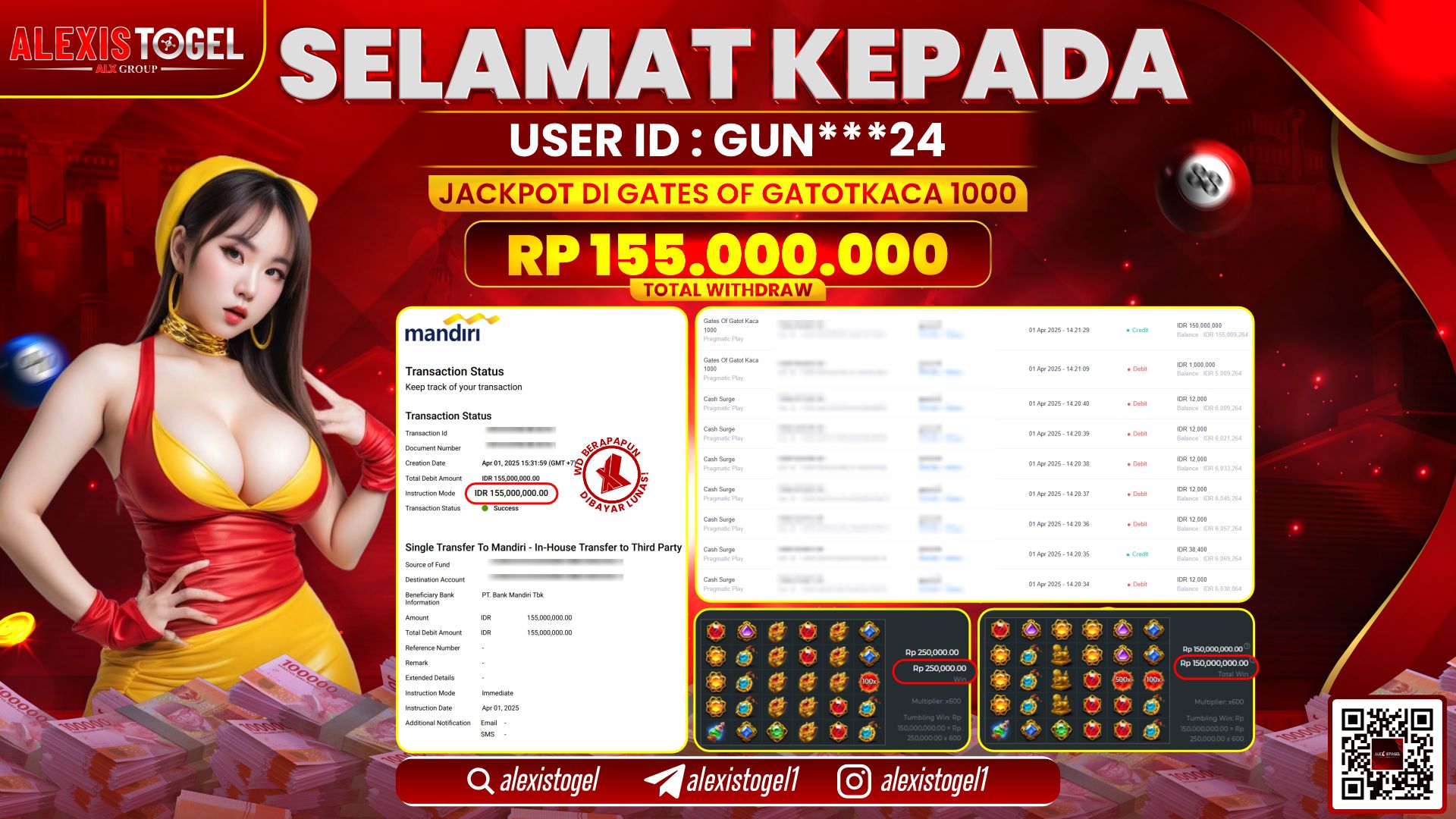 ALEXISTOGEL di SLOT GATES OF GATOT KACA RP.155.000.000 LUNAS