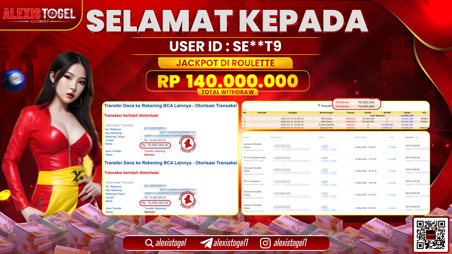 ALEXISTOGEL di CASINO ROULETTE RP.140.000.000 LUNAS